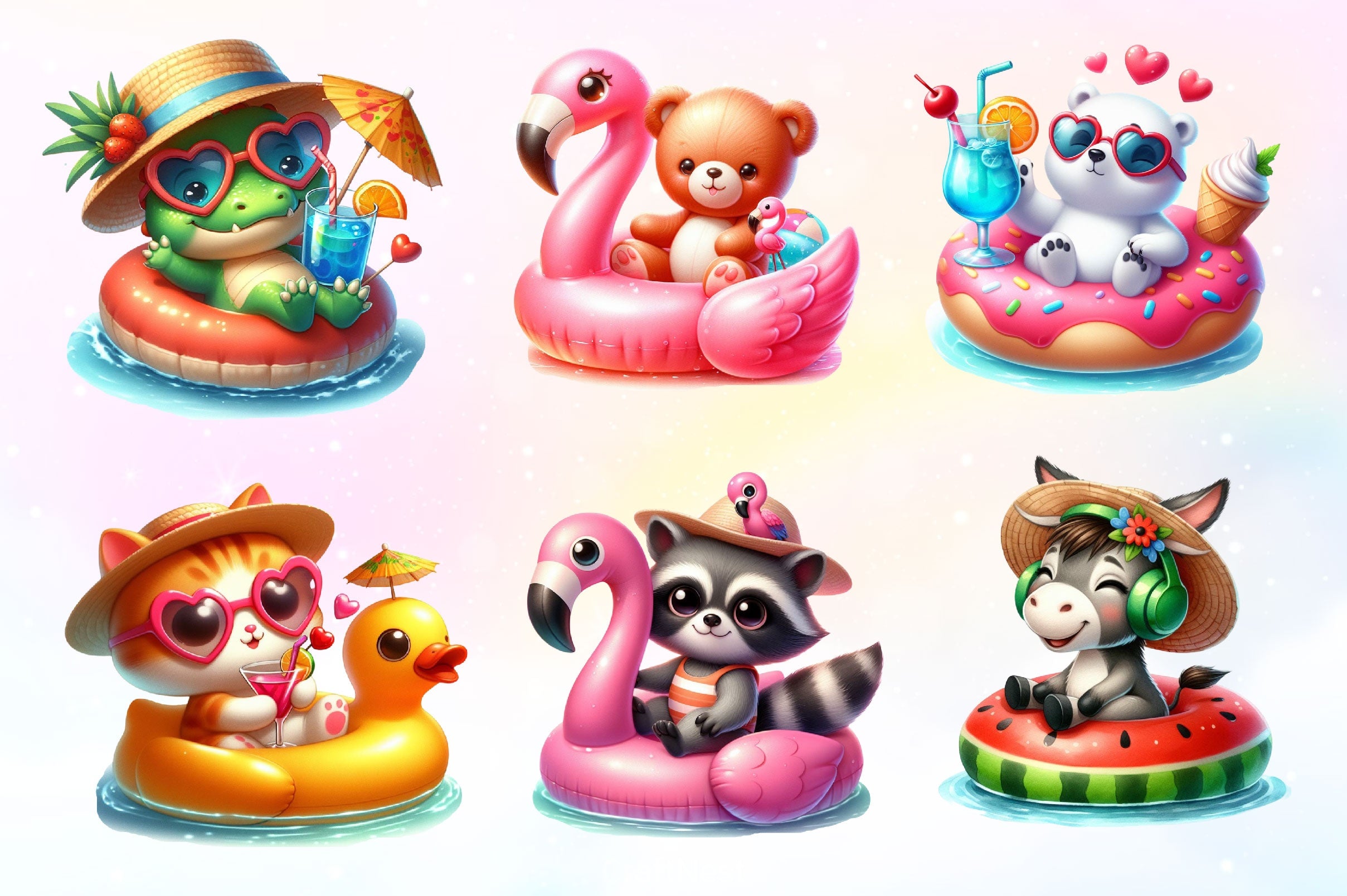 Summer Animals On Float Clipart Bundle 6 - CraftNest - Digital Crafting and Art