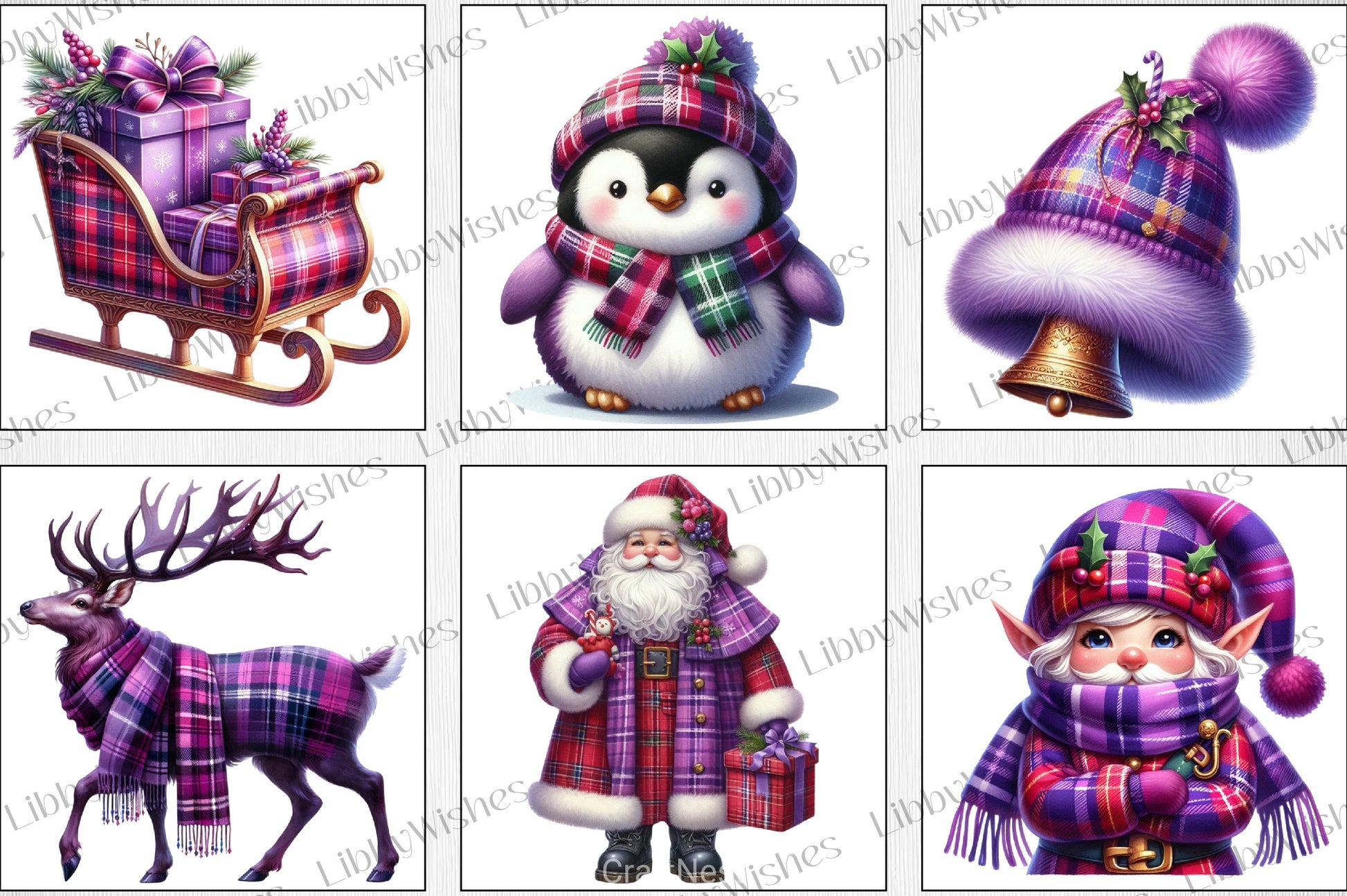 Purple Plaid Christmas Clipart Bundle - CraftNest - Digital Crafting and Art