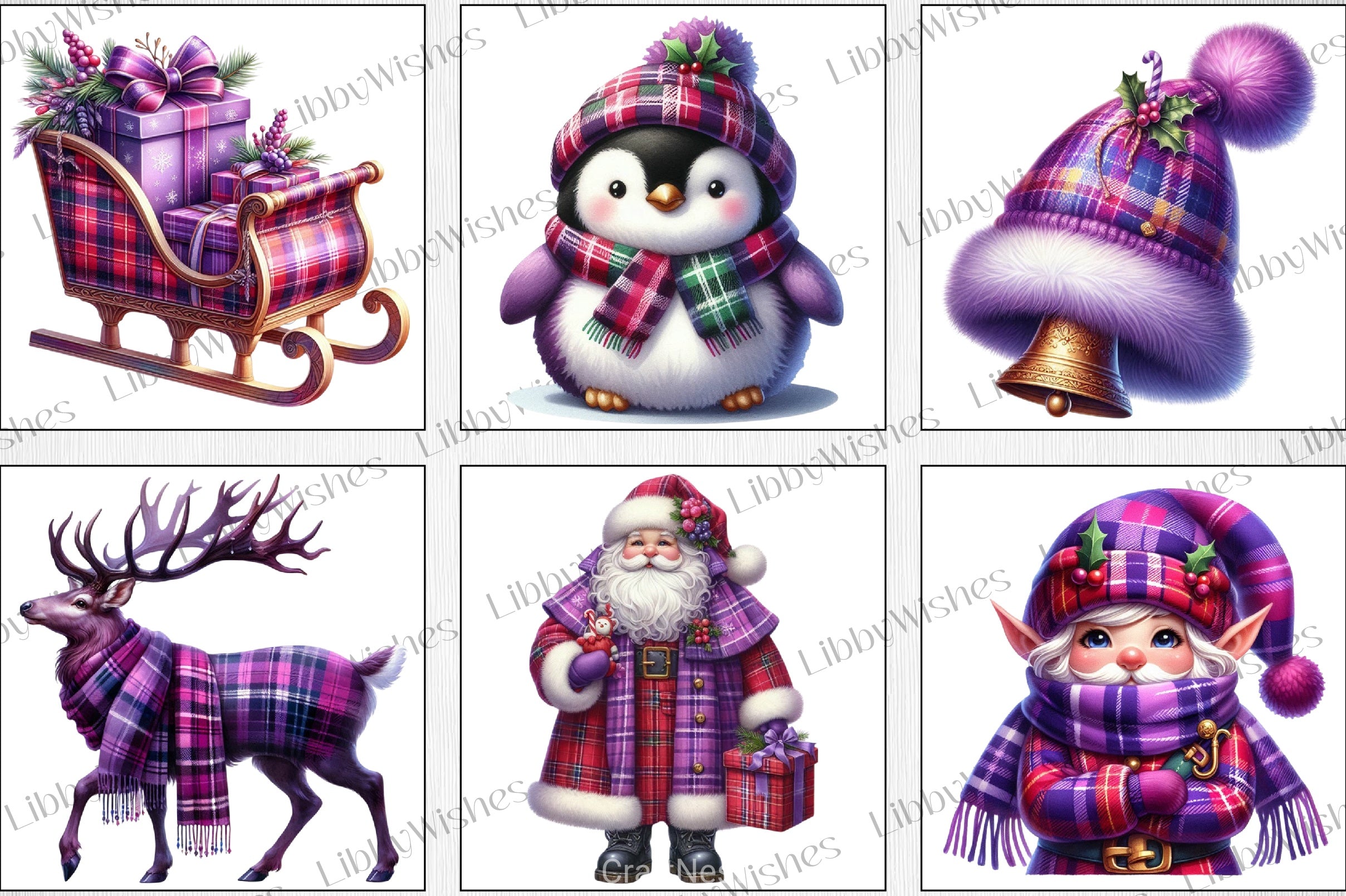 Purple Plaid Christmas Clipart Bundle - CraftNest - Digital Crafting and Art