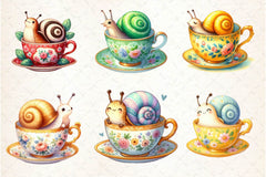 Cute Snail With Coffee Clipart Bundle - CraftNest - Digital Crafting and Art