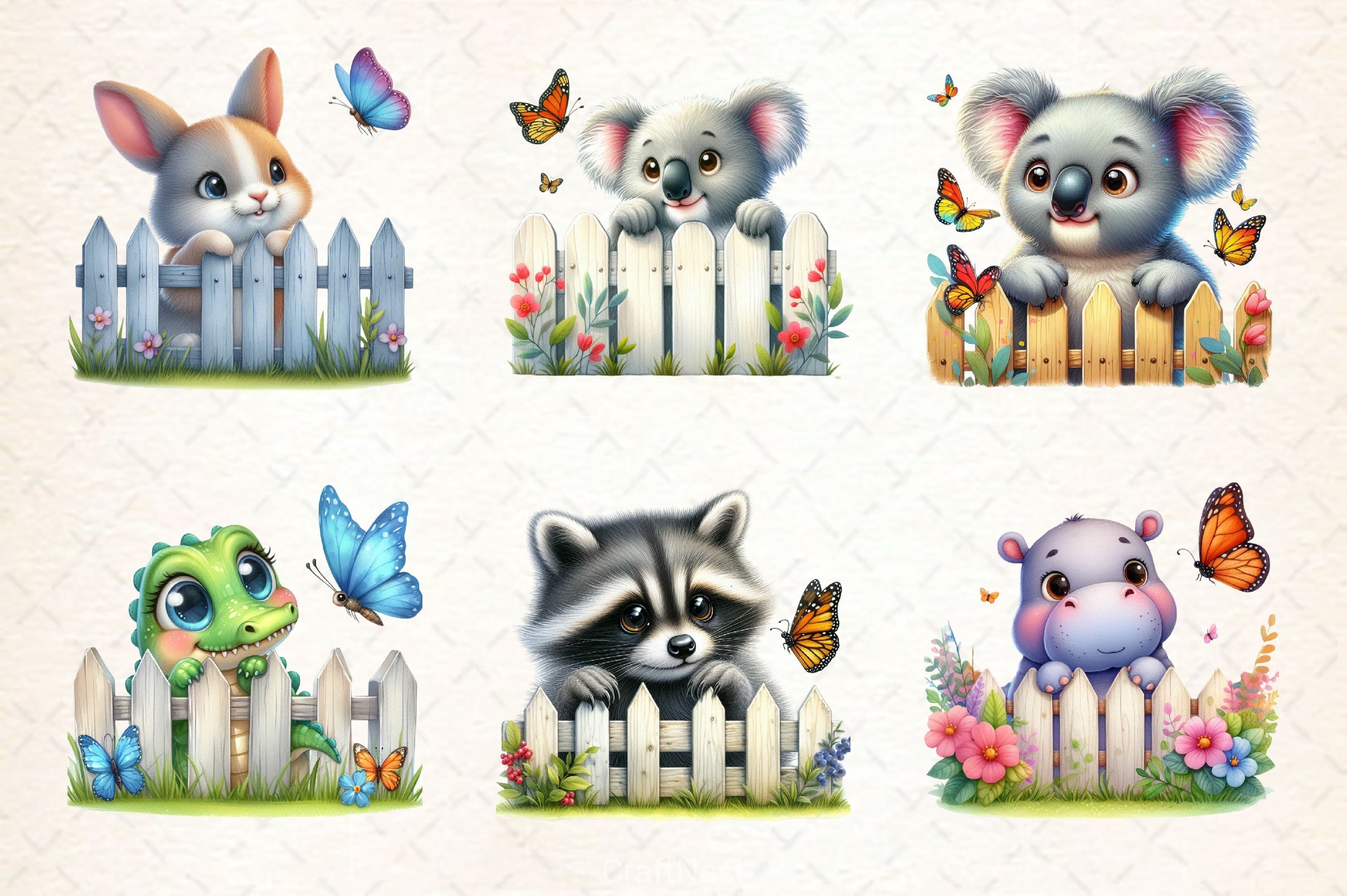 Funny Animal On Fence Clipart Bundle - CraftNest - Digital Crafting and Art