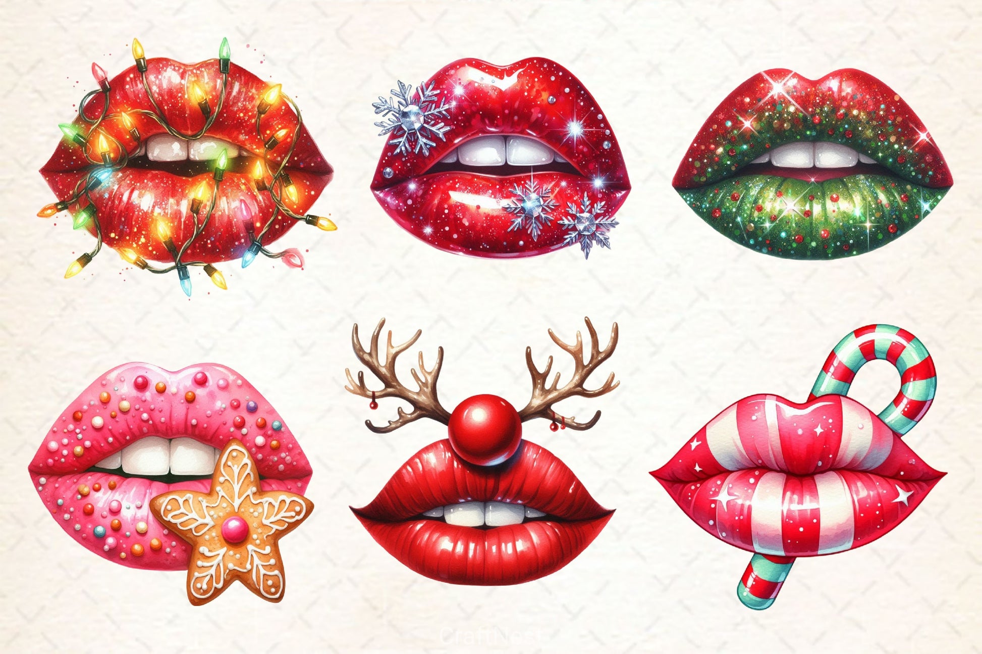 Christmas Lips Christmas Clipart Bundle - CraftNest - Digital Crafting and Art