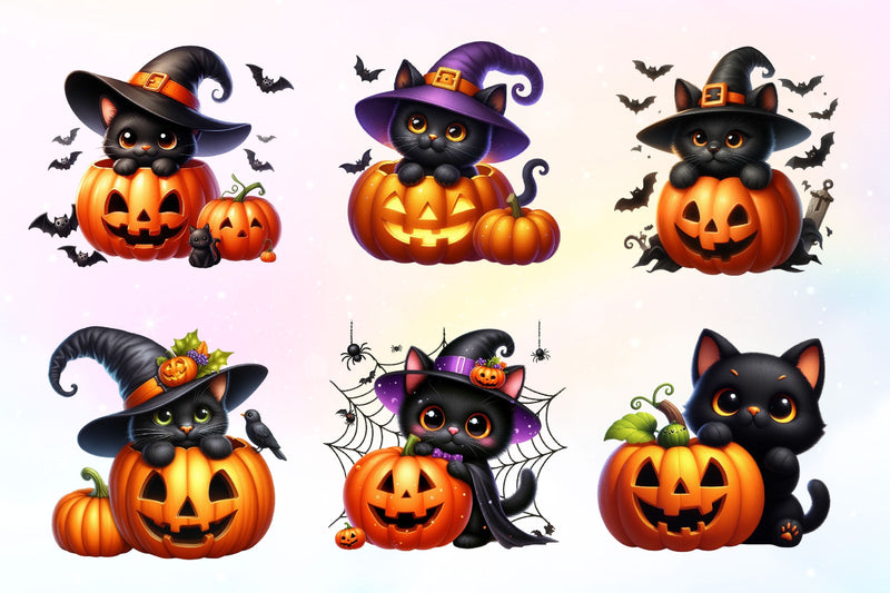 Halloween Black Cat Pumpkin Clipart Bundle 2 - CraftNest - Digital Crafting and Art