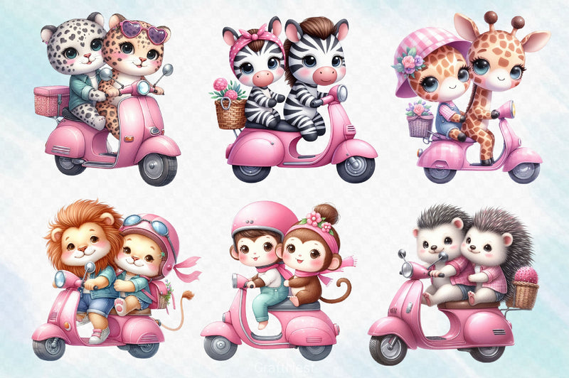 Animal Friends Ride A Scooter Clipart Bundle - CraftNest - Digital Crafting and Art