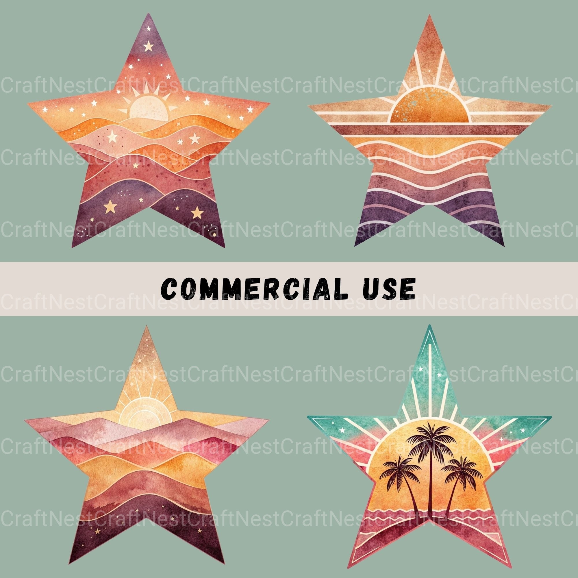 Retro Sunsets Star Clipart Bundle - CraftNest - Digital Crafting and Art
