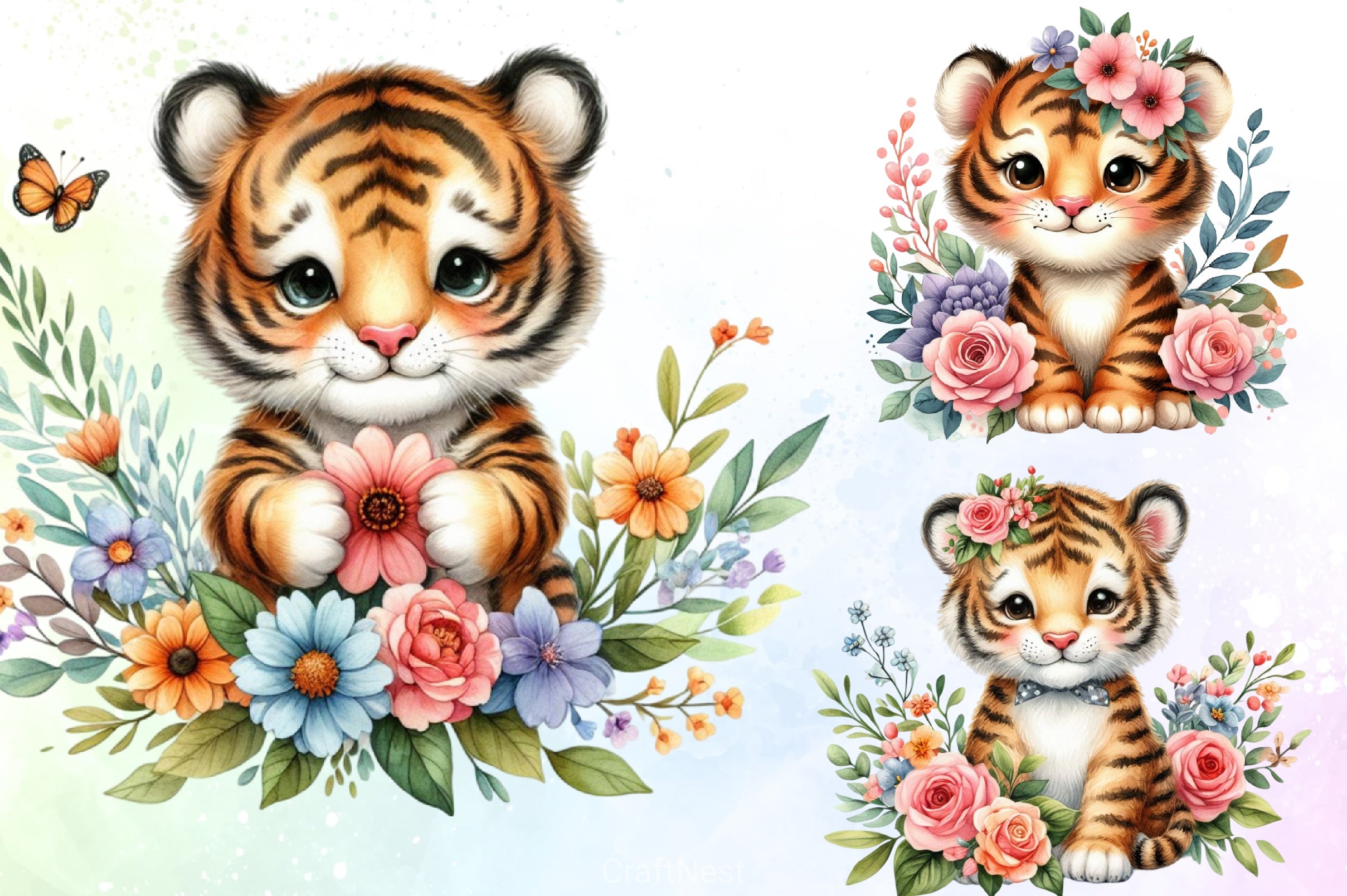 Tiger Flowers Clipart Bundle - CraftNest - Digital Crafting and Art