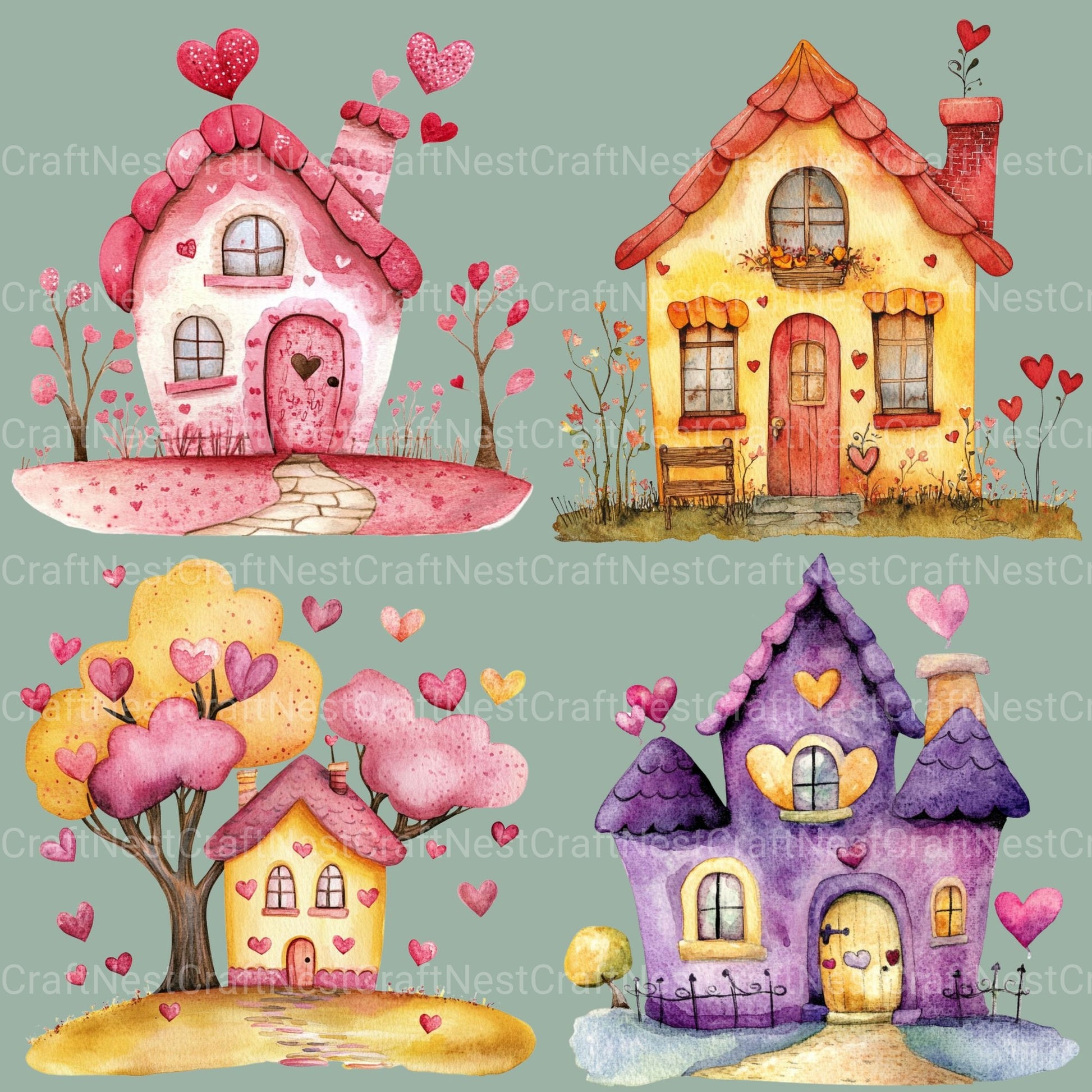Valentine Houses Clipart Bundle - CraftNest - Digital Crafting and Art
