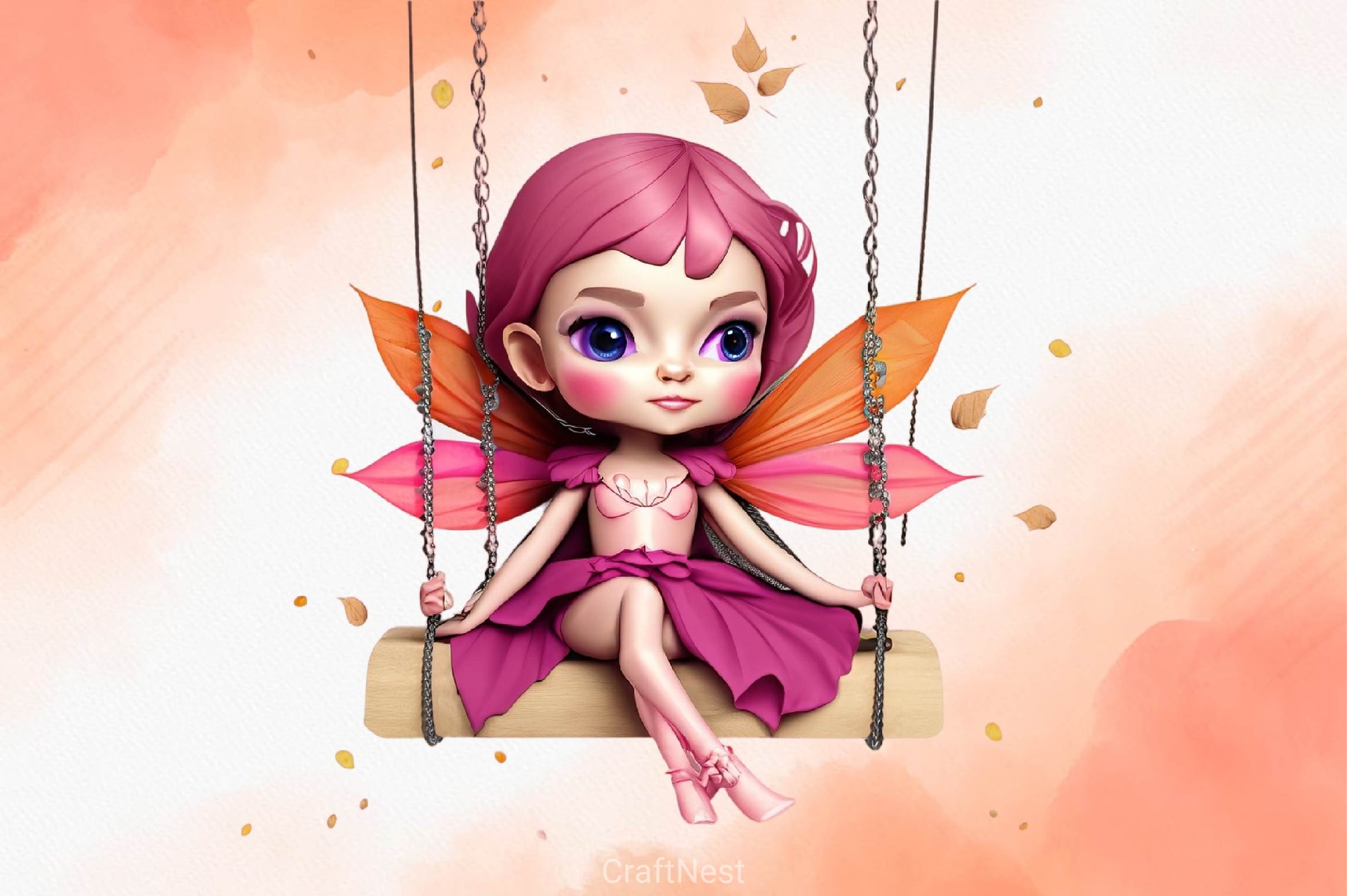 Pink Cute Autumn Fairy With Swing Clipart Bundle - CraftNest - Digital Crafting and Art