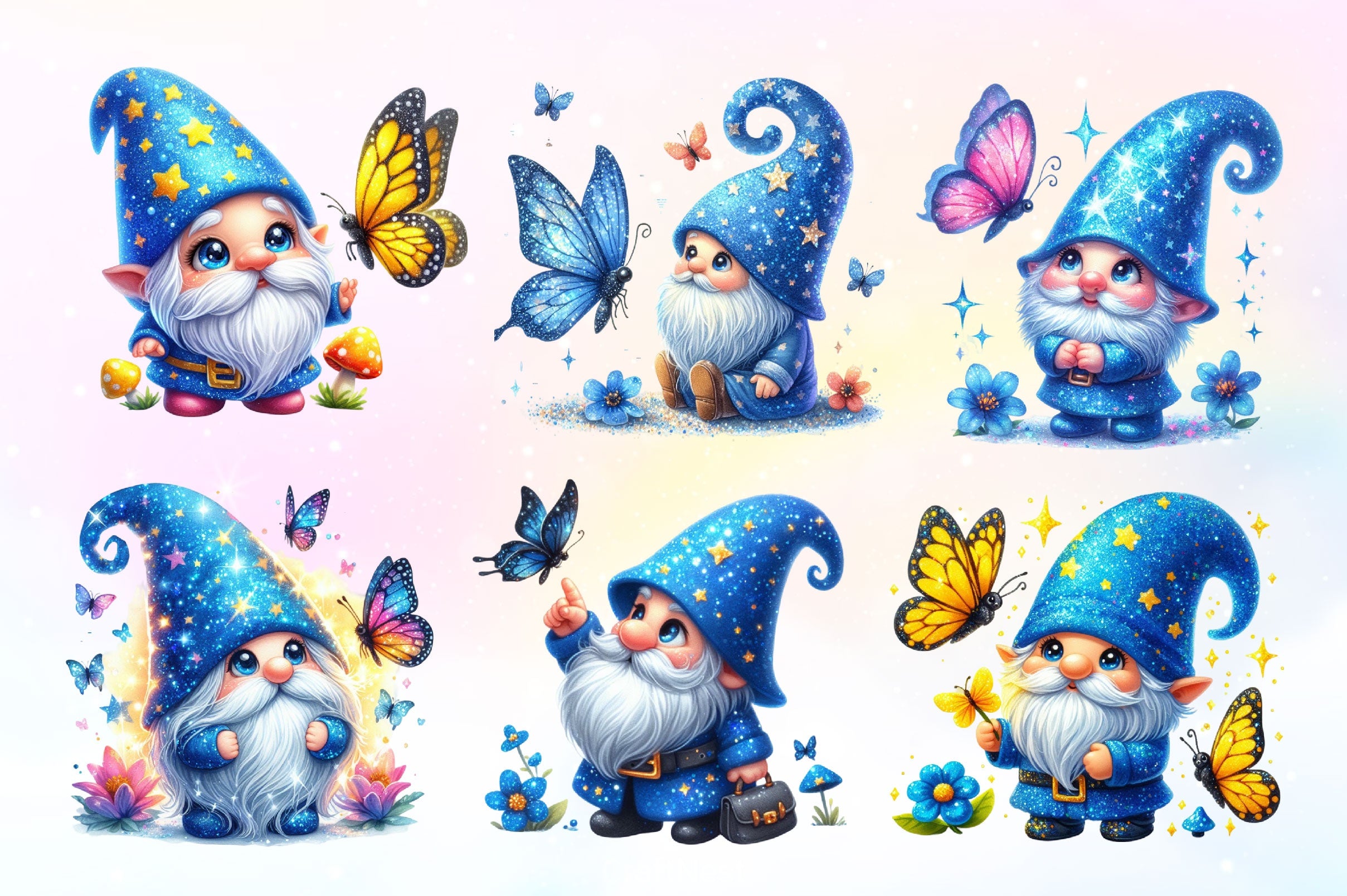 Cute Gnome With Butterfly Clipart Bundle 2 - CraftNest - Digital Crafting and Art