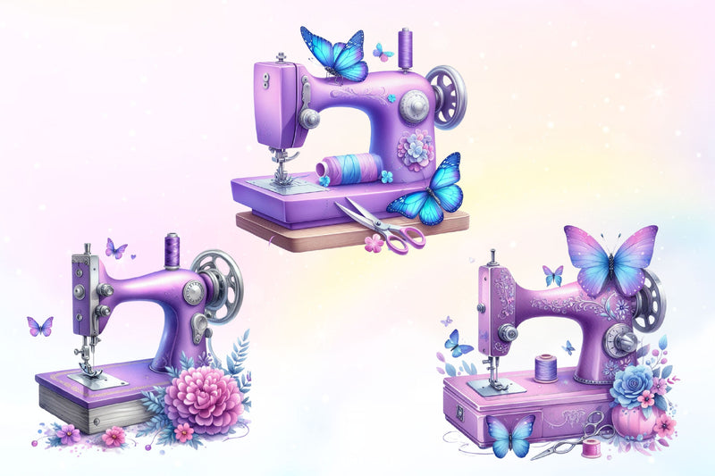 Pastel Sewing Machine Butterfly Clipart Bundle 2 - CraftNest - Digital Crafting and Art