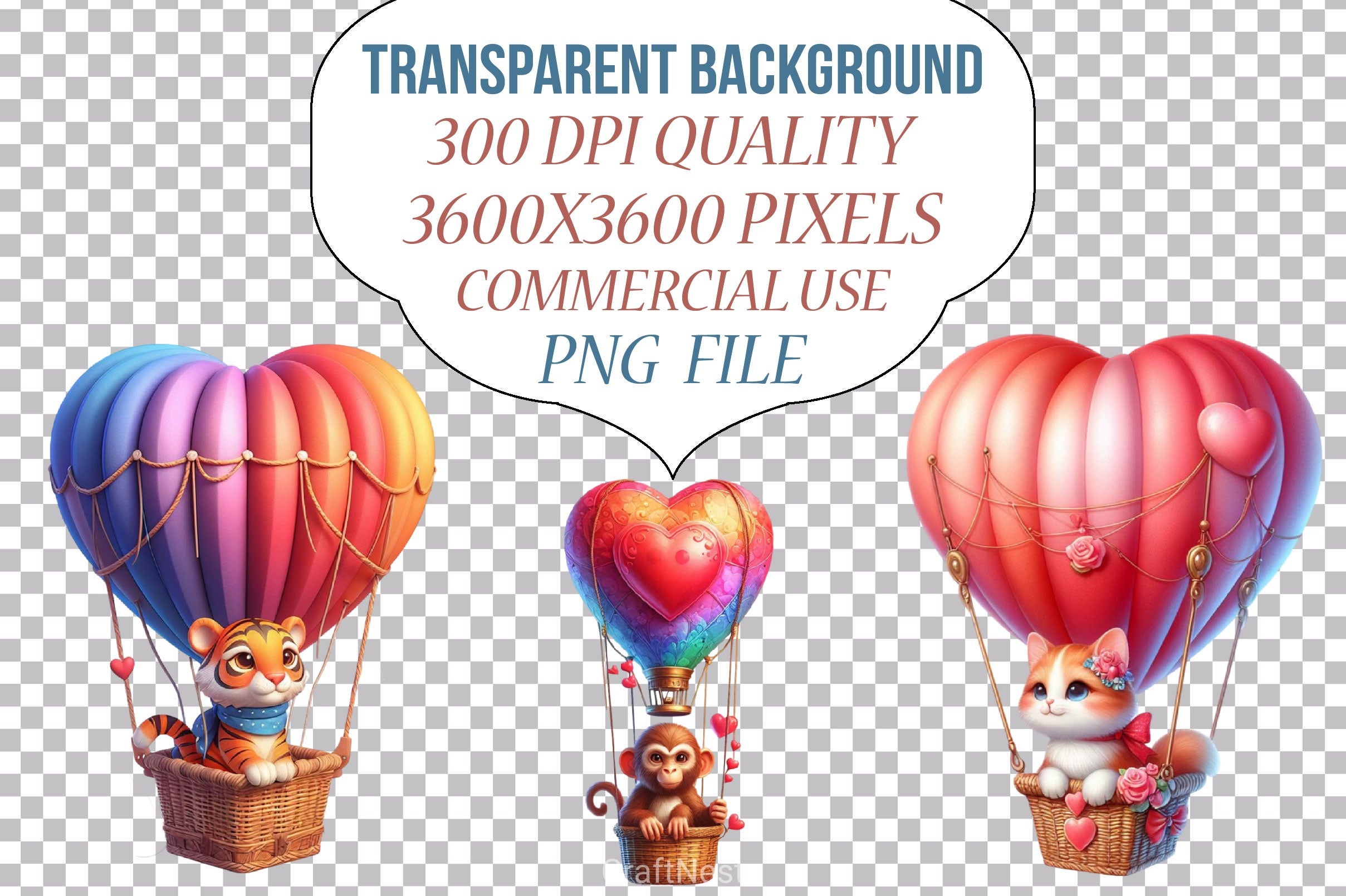 Valentine's Hot Air Balloon Animals Clipart Bundle - CraftNest - Digital Crafting and Art