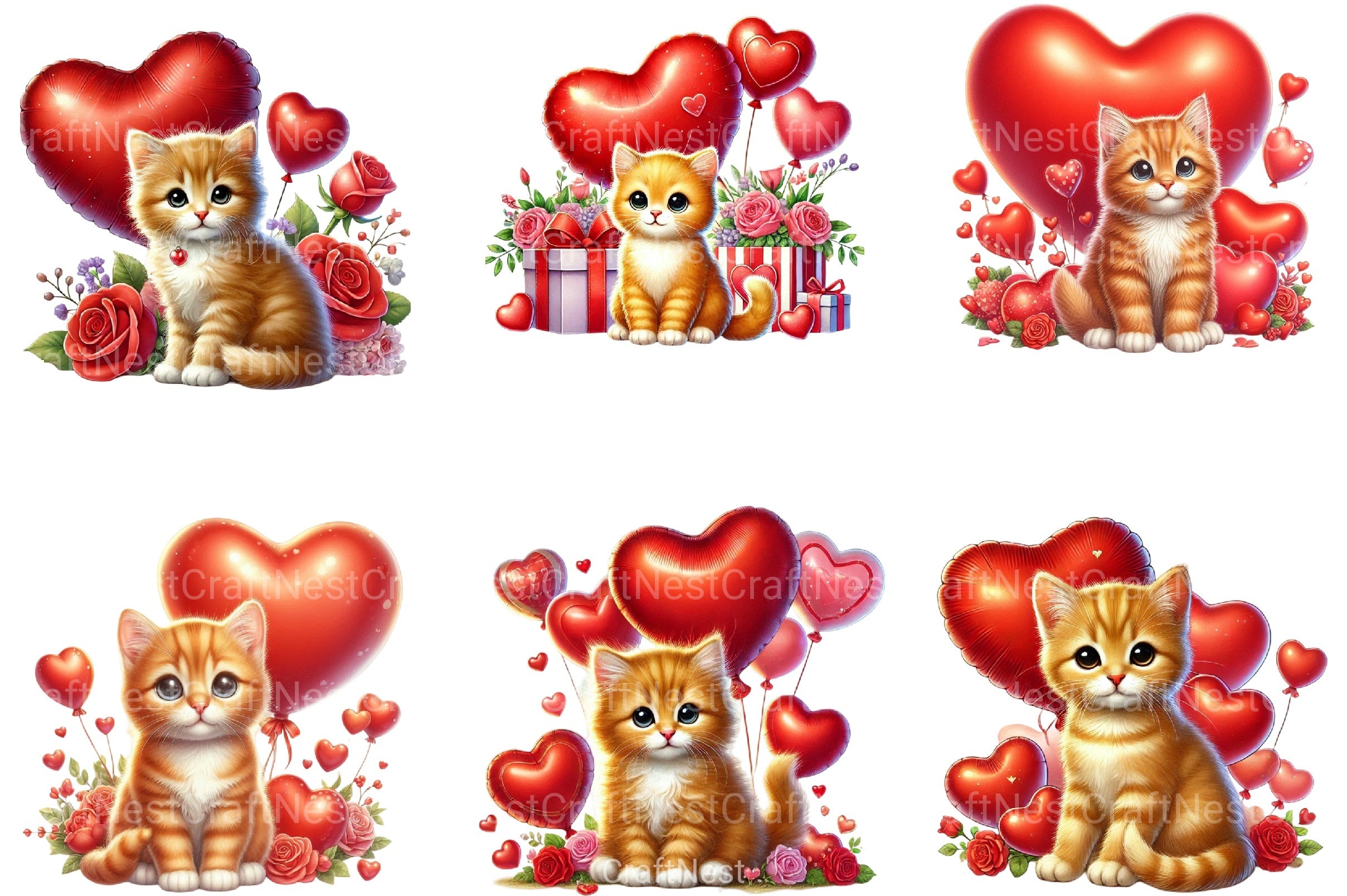 Cute Valentine Kitten Clipart Bundle 4 - CraftNest - Digital Crafting and Art