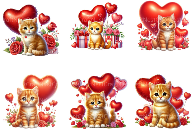 Cute Valentine Kitten Clipart Bundle 4 - CraftNest - Digital Crafting and Art