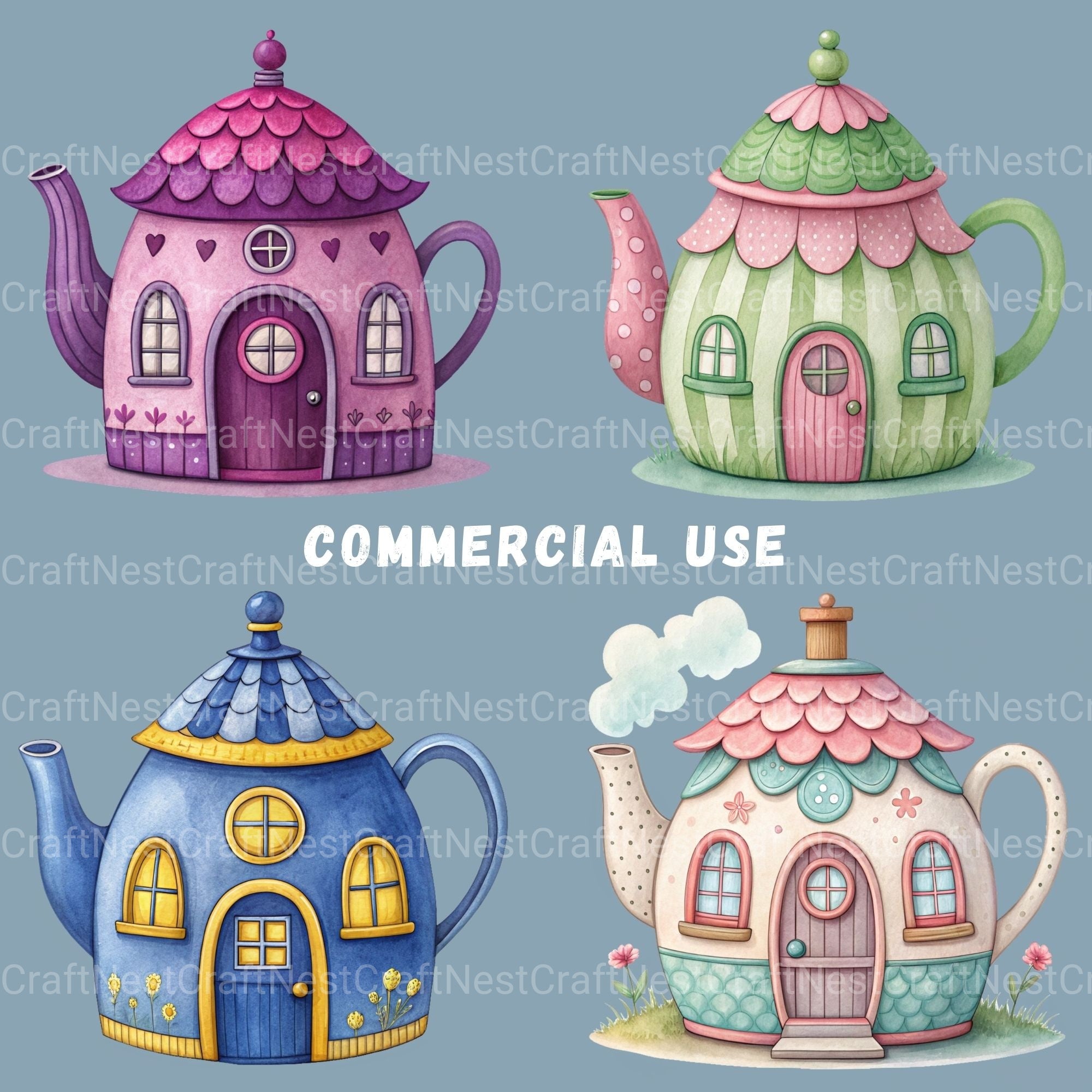Teapot Houses Clipart Bundle - CraftNest - Digital Crafting and Art