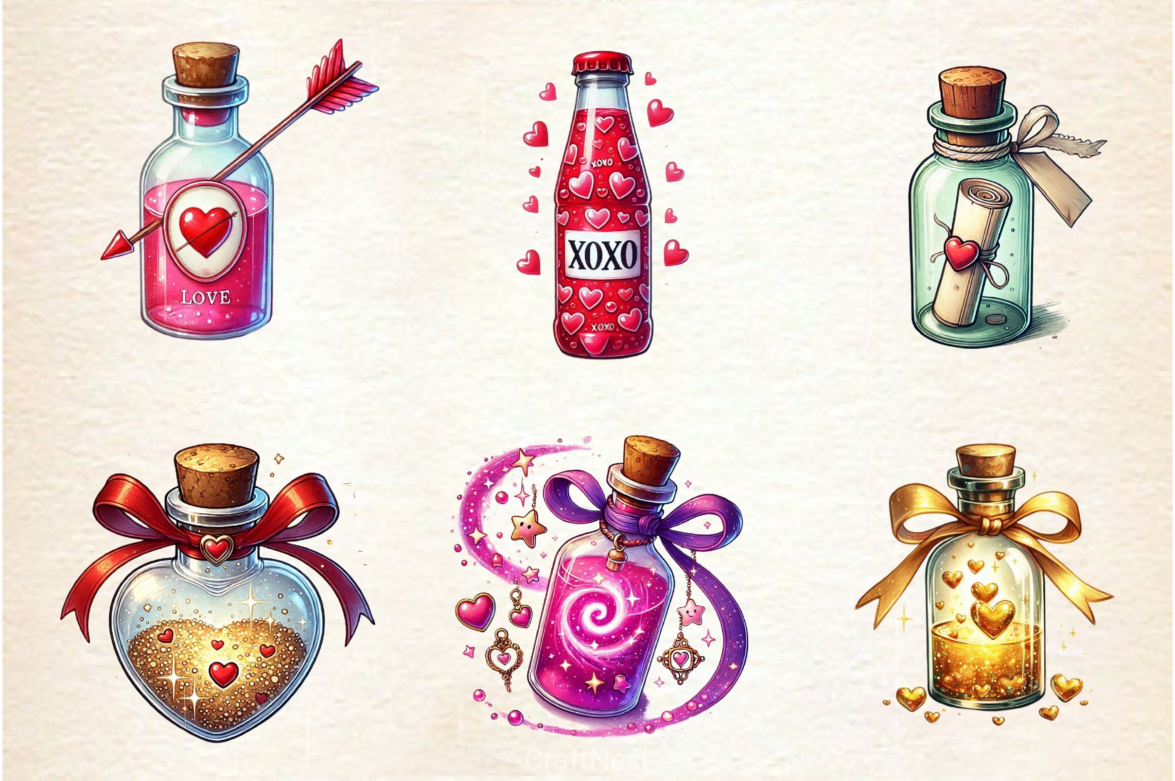 Love Bottle Valentines Day Clipart Bundle 2 - CraftNest - Digital Crafting and Art