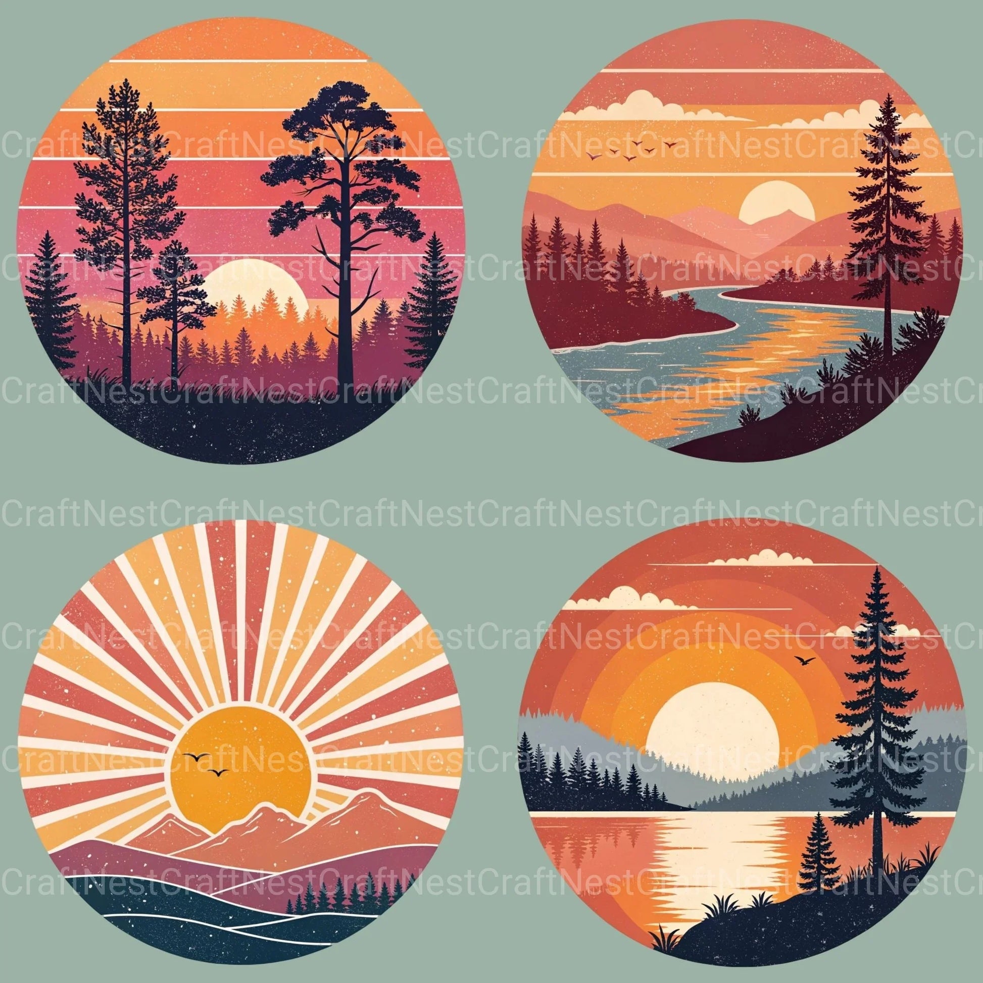 Retro Sunsets Clipart Bundle - CraftNest - Digital Crafting and Art