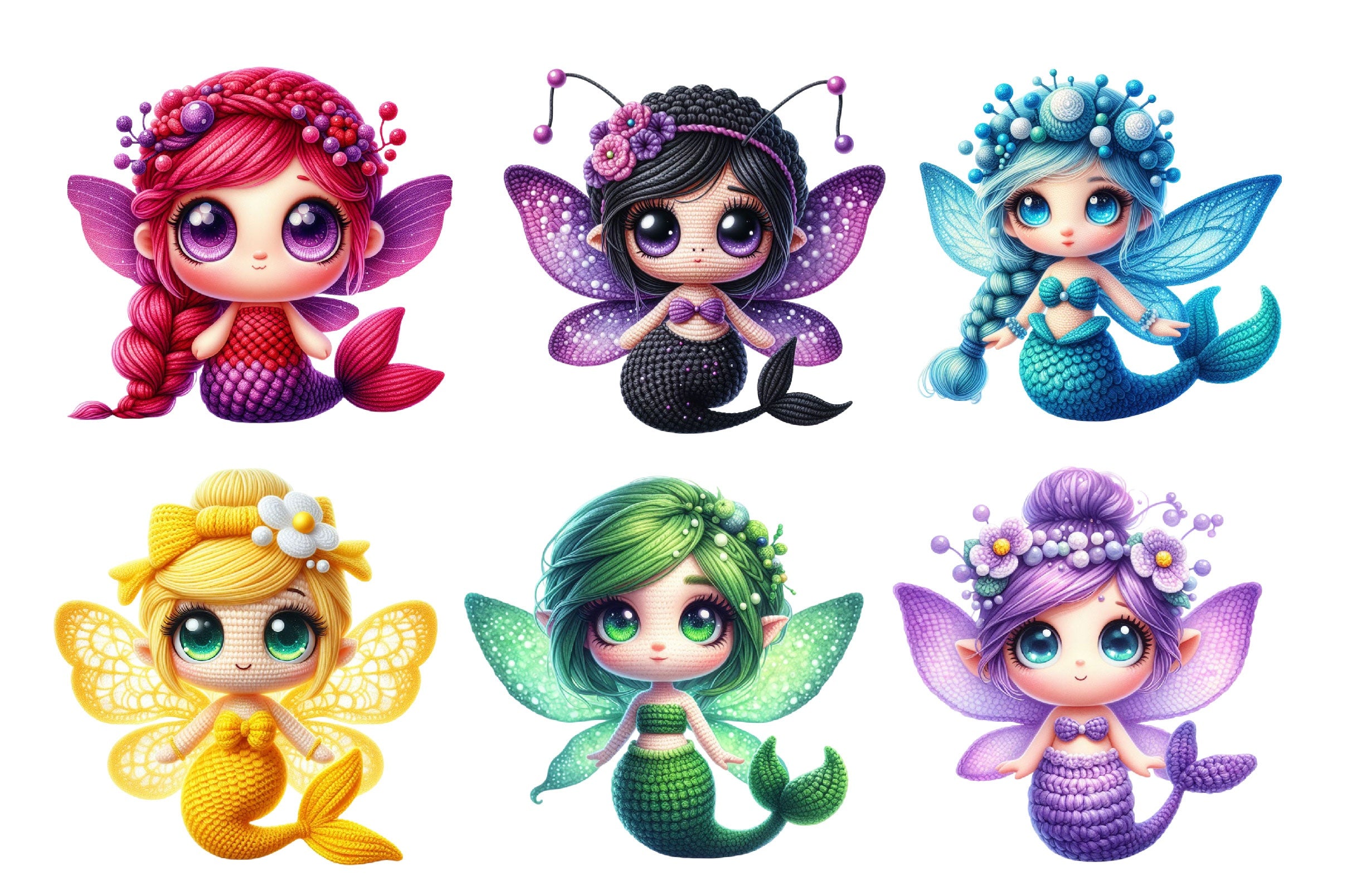 Crochet Fairy Mermaid Clipart Bundle - CraftNest - Digital Crafting and Art