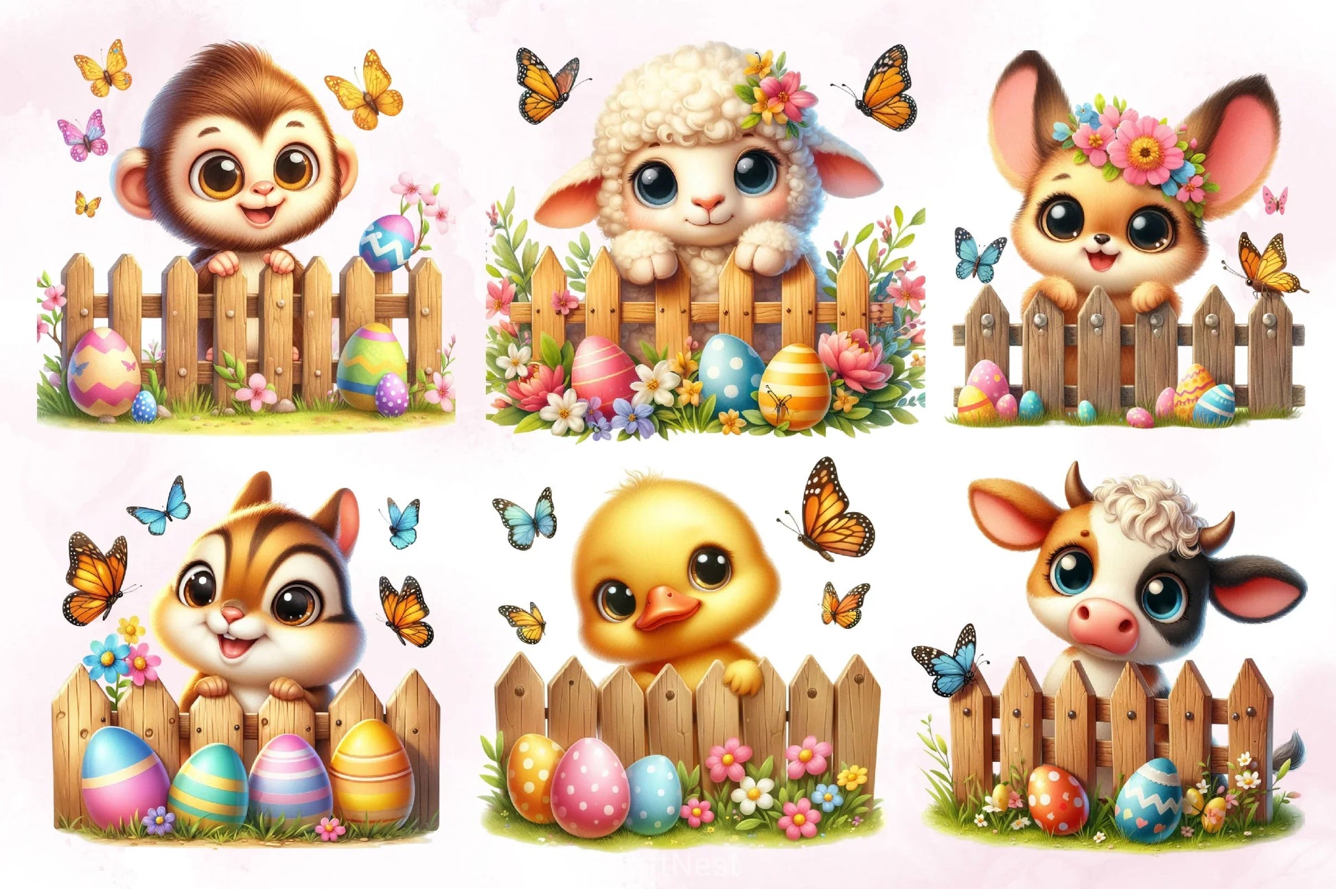 Easter Animal With Wooden Fence Clipart Bundle 5 - CraftNest - Digital Crafting and Art