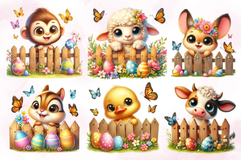 Easter Animal With Wooden Fence Clipart Bundle 5 - CraftNest - Digital Crafting and Art