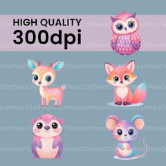 Girl Woodland Animals Clipart Bundle - CraftNest - Digital Crafting and Art