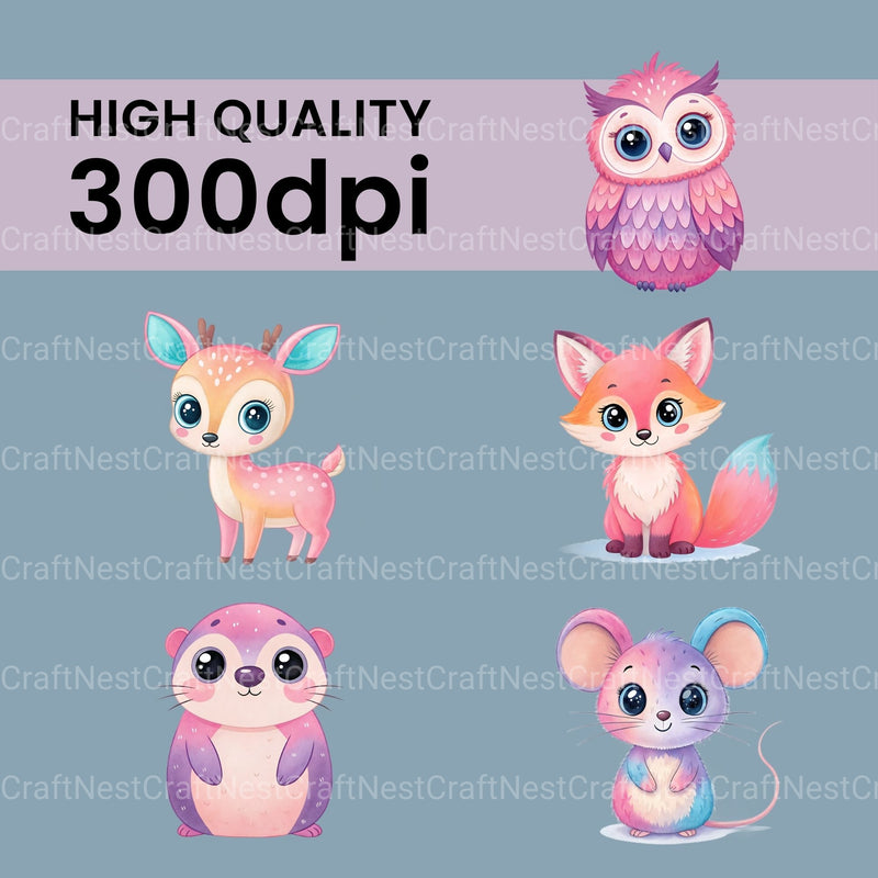 Girl Woodland Animals Clipart Bundle - CraftNest - Digital Crafting and Art