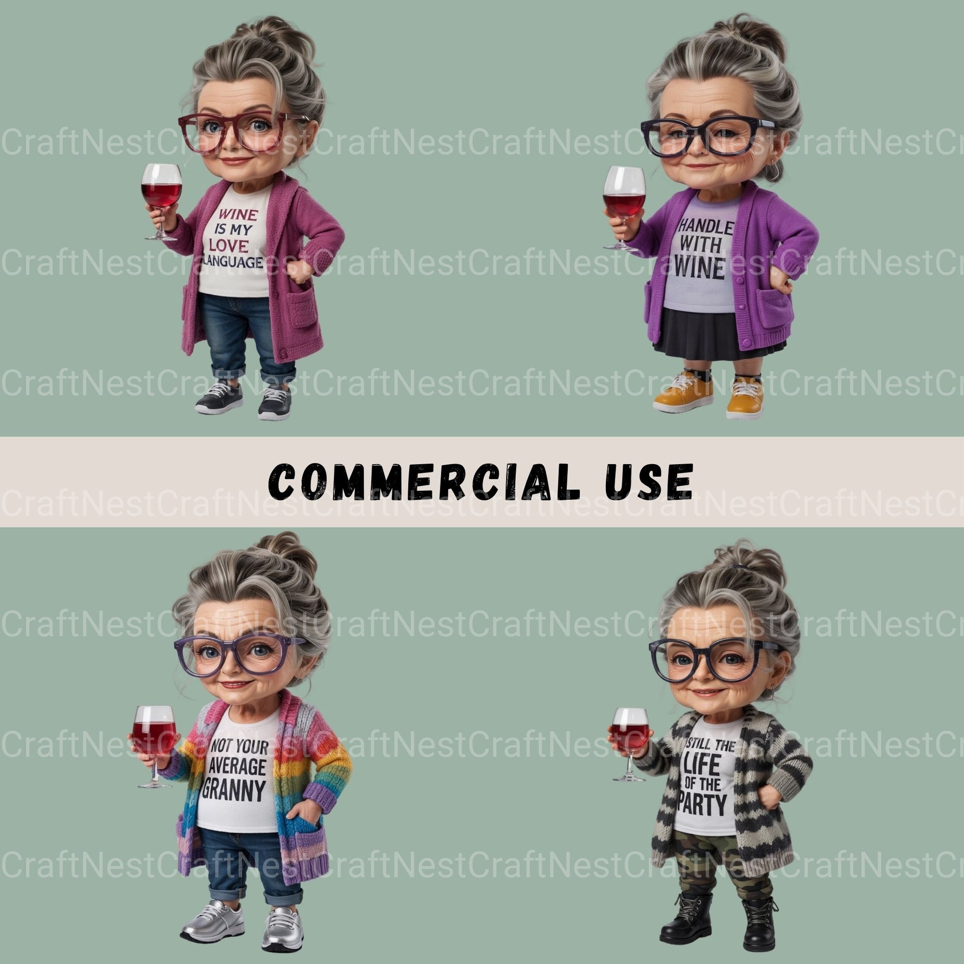 Wine Drinking Granny Clipart Bundle - CraftNest - Digital Crafting and Art
