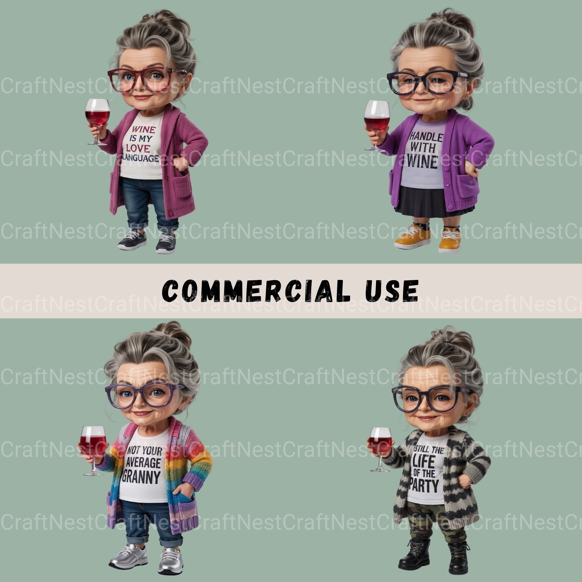 Wine Drinking Granny Clipart Bundle - CraftNest - Digital Crafting and Art