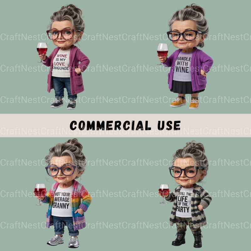 Wine Drinking Granny Clipart Bundle - CraftNest - Digital Crafting and Art