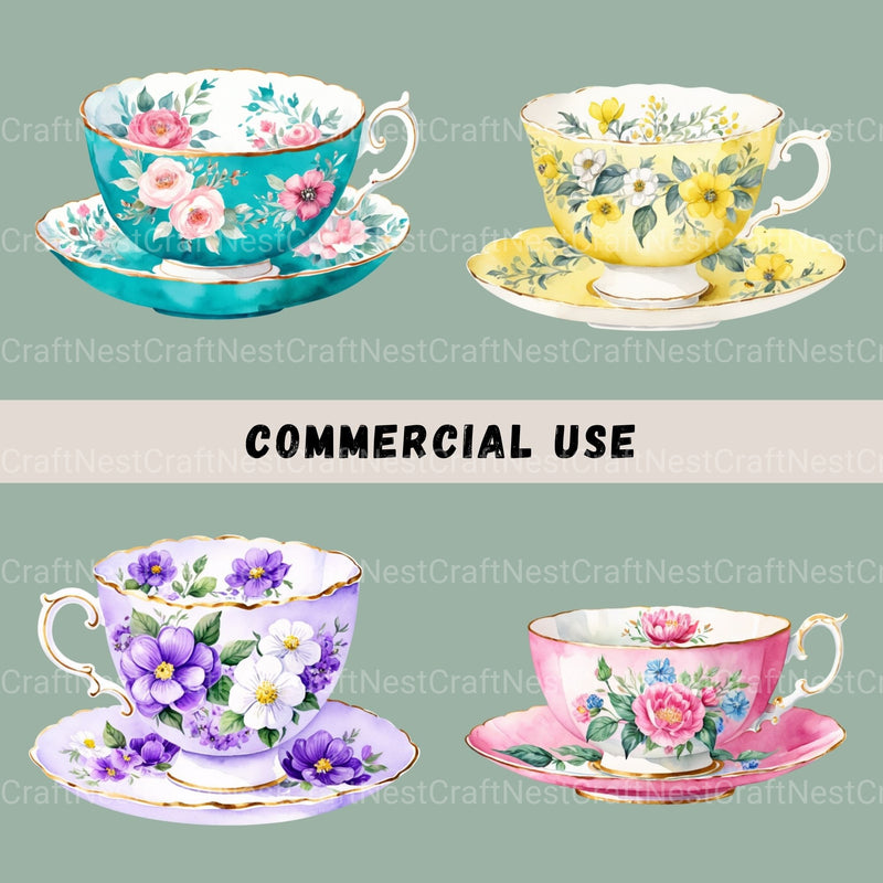Teacups Vintage Clipart Bundle - CraftNest - Digital Crafting and Art