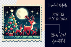 Christmas Reindeer Postage Stamps Clipart Bundle 4 - CraftNest - Digital Crafting and Art
