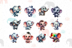 Cute Baby Elephants Elephant Clipart Bundle - CraftNest - Digital Crafting and Art