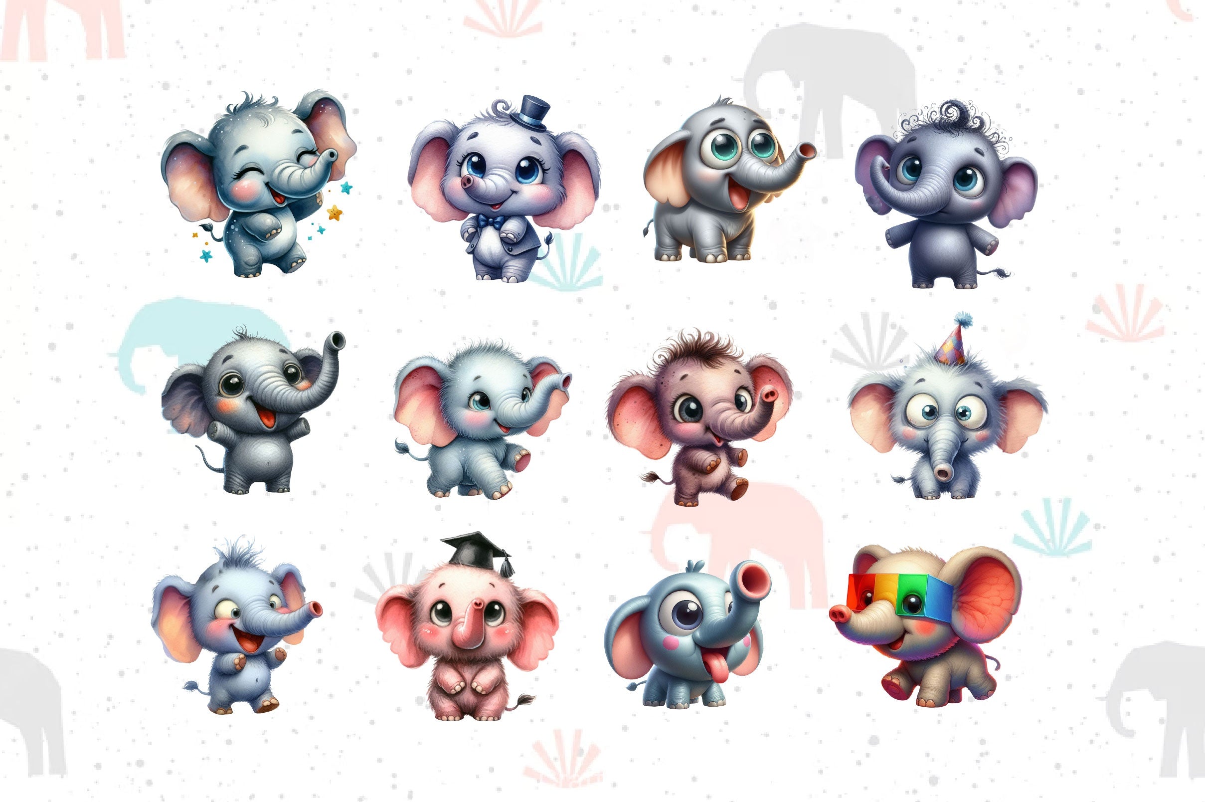 Cute Baby Elephants Elephant Clipart Bundle - CraftNest - Digital Crafting and Art