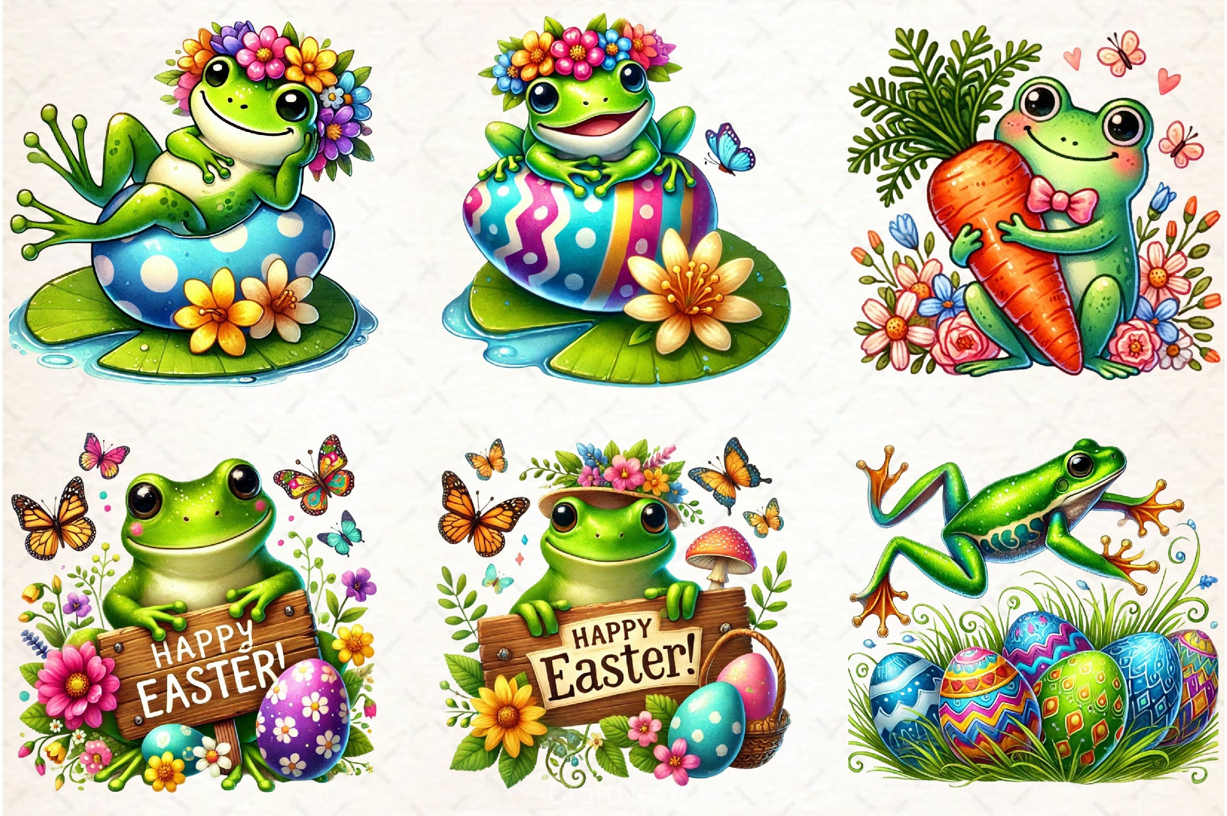 Cute Easter Frog Clipart Bundle - CraftNest - Digital Crafting and Art