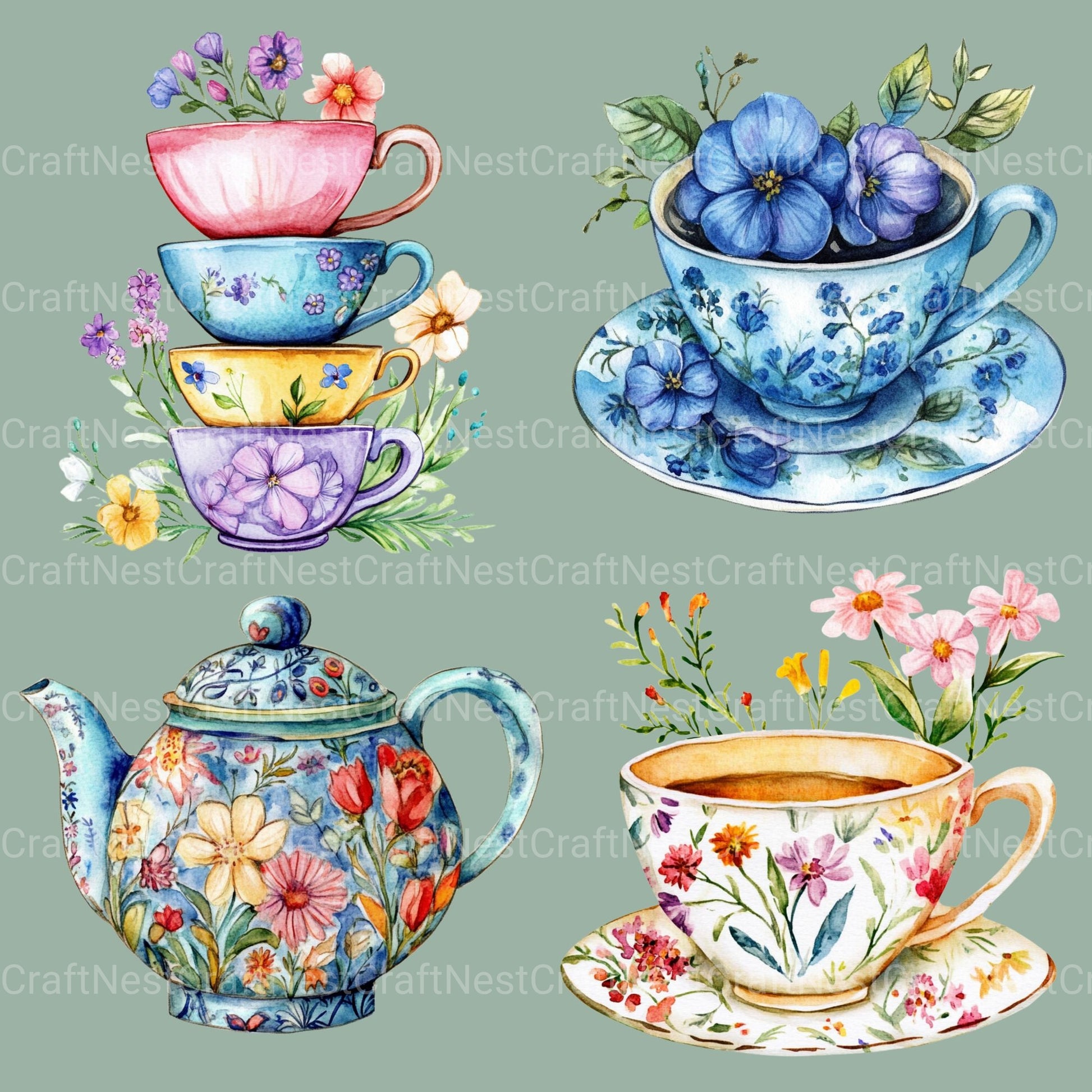 Teacups Clipart Bundle - CraftNest - Digital Crafting and Art