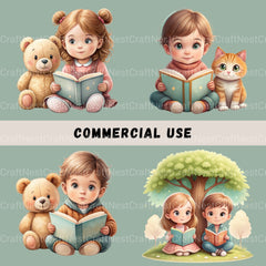 Children Reading Clipart Bundle 1 - CraftNest - Digital Crafting and Art