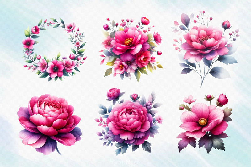 Pink Flowers Clipart Bundle - CraftNest - Digital Crafting and Art