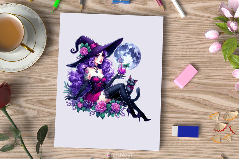 Halloween Witch Girl Clipart Bundle - CraftNest - Digital Crafting and Art