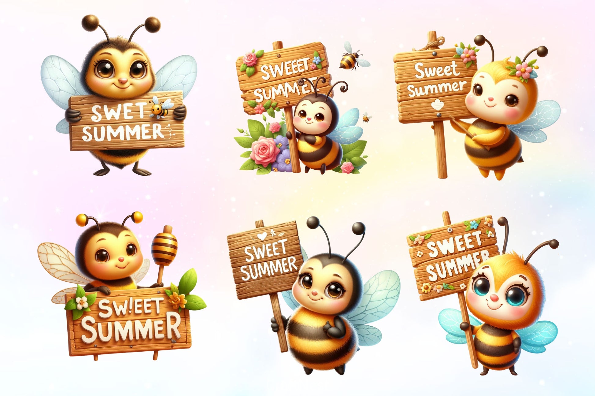 Bee With Sweet Summer Sign Clipart Bundle - CraftNest - Digital Crafting and Art