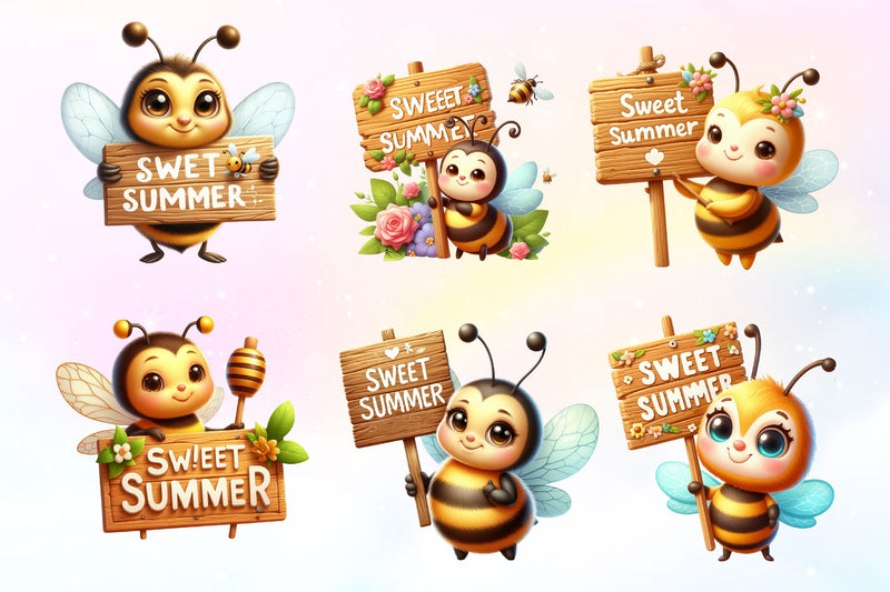 Bee With Sweet Summer Sign Clipart Bundle - CraftNest - Digital Crafting and Art