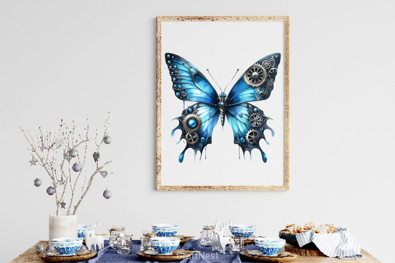 Blue Steampunk Butterfly Clipart Bundle - CraftNest - Digital Crafting and Art