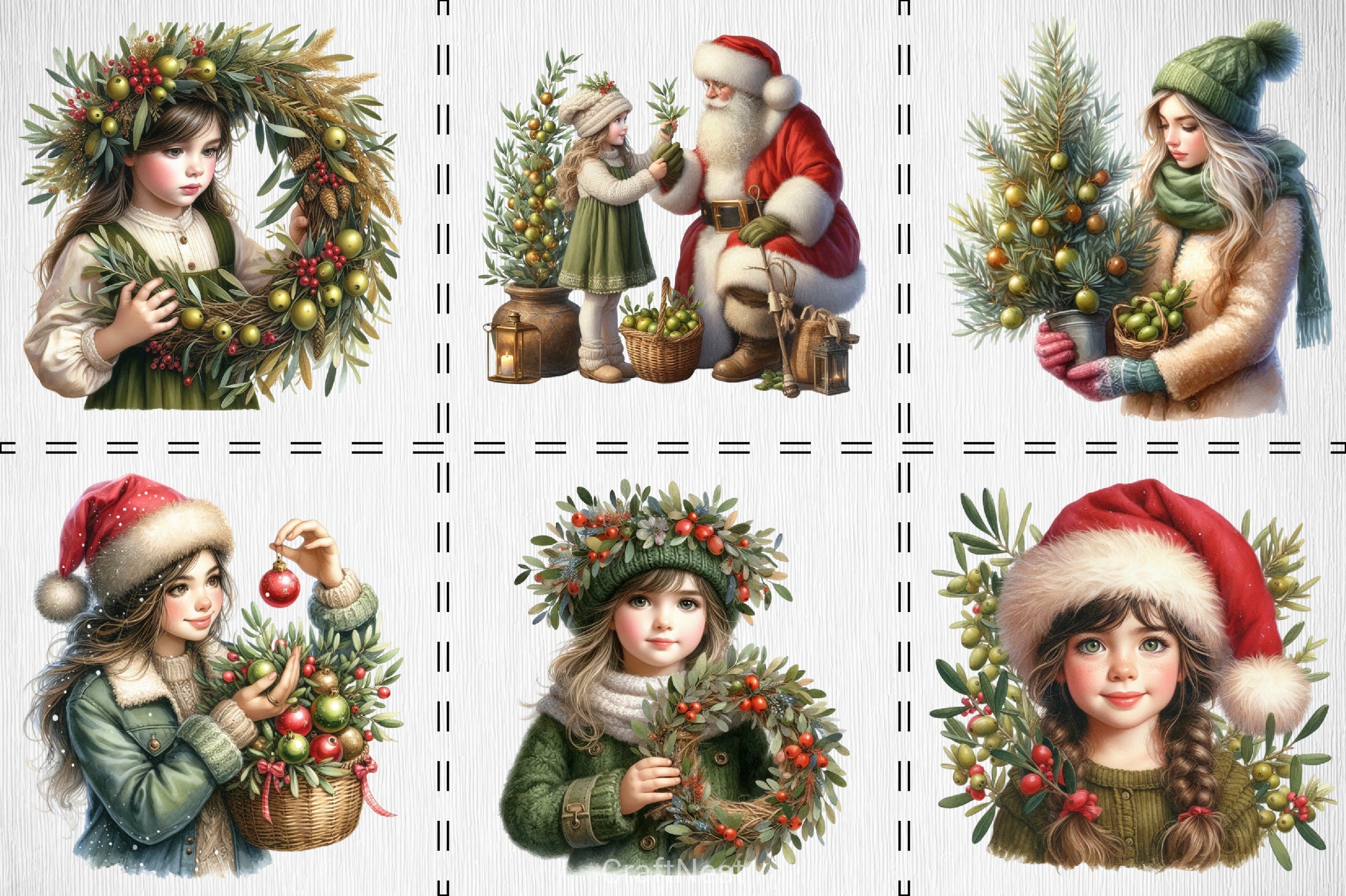 Olive Rustic Christmas Girl Clipart Bundle - CraftNest - Digital Crafting and Art