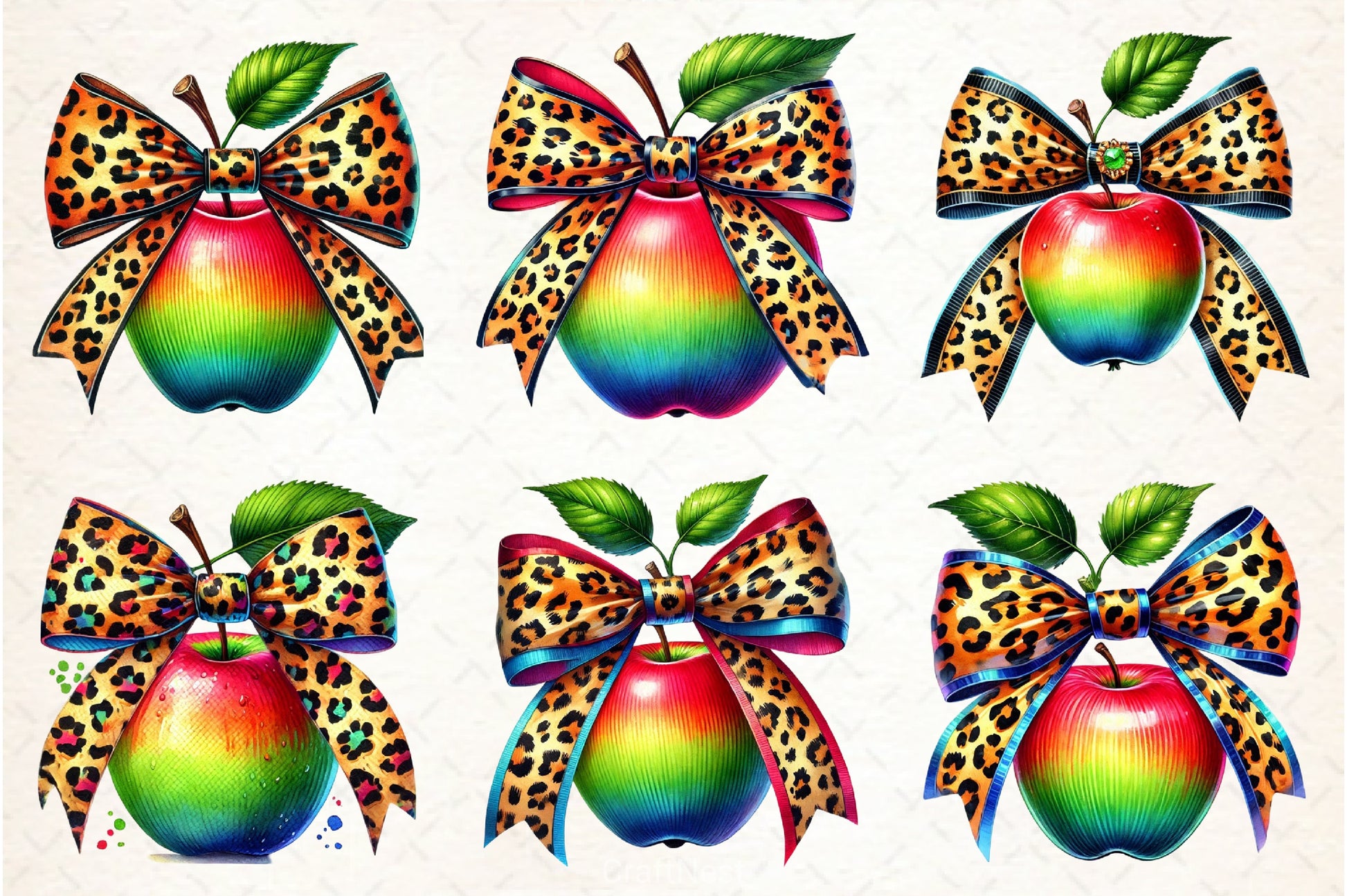 Leopard Apple Bow Clipart Bundle - CraftNest - Digital Crafting and Art