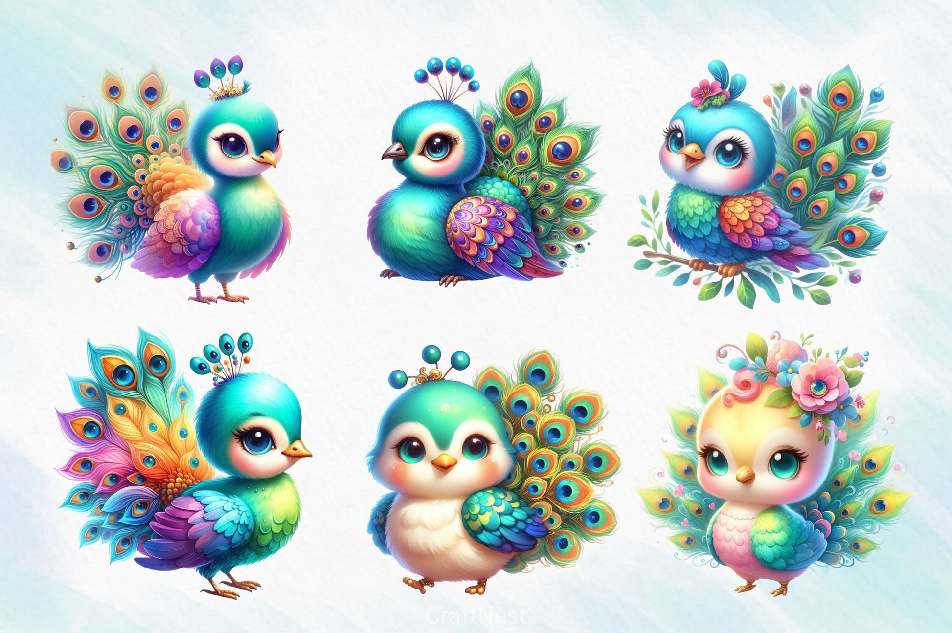 Cute Baby Peacock Clipart Bundle - CraftNest - Digital Crafting and Art