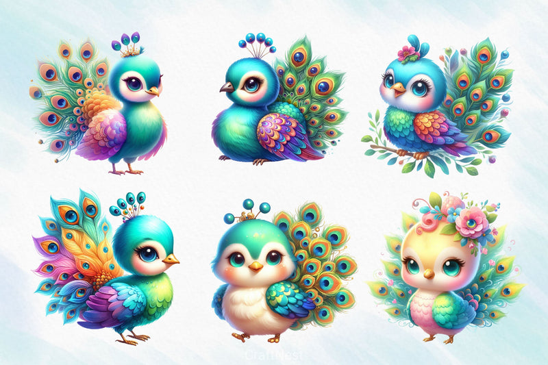 Cute Baby Peacock Clipart Bundle - CraftNest - Digital Crafting and Art