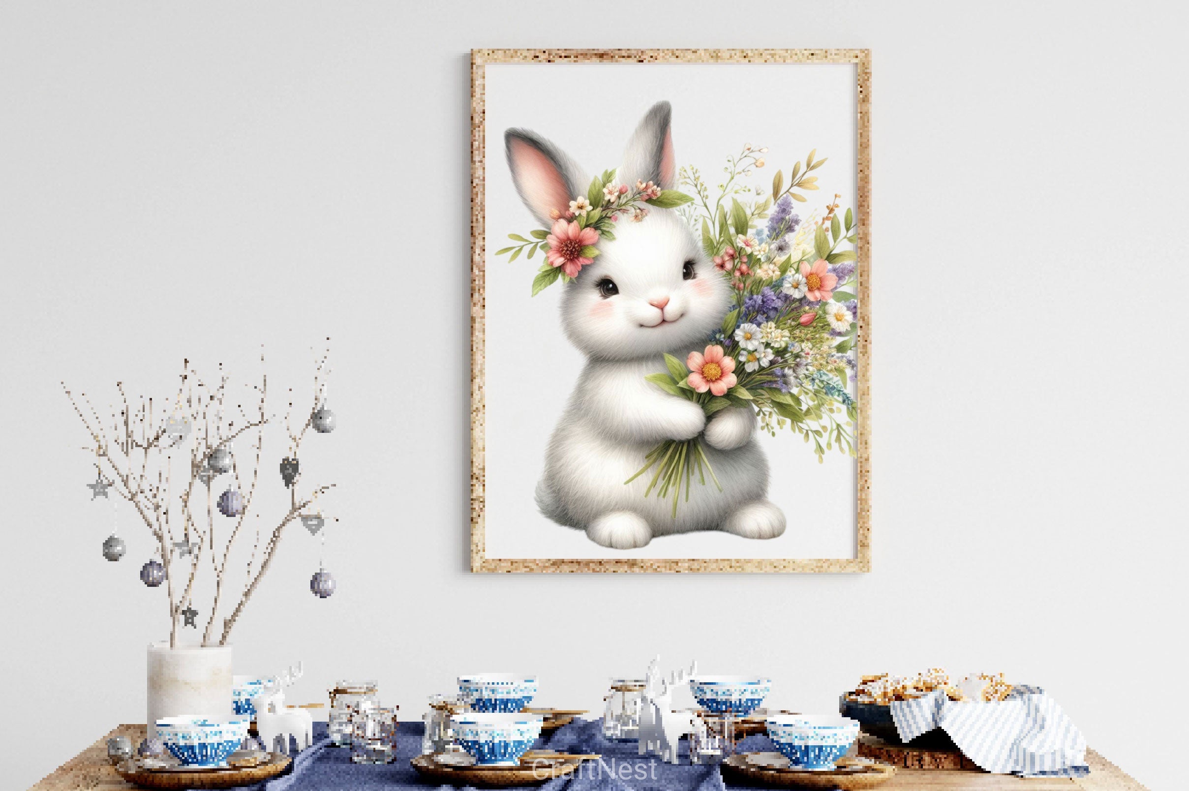 Bunny With Flowers Clipart Bundle - CraftNest - Digital Crafting and Art