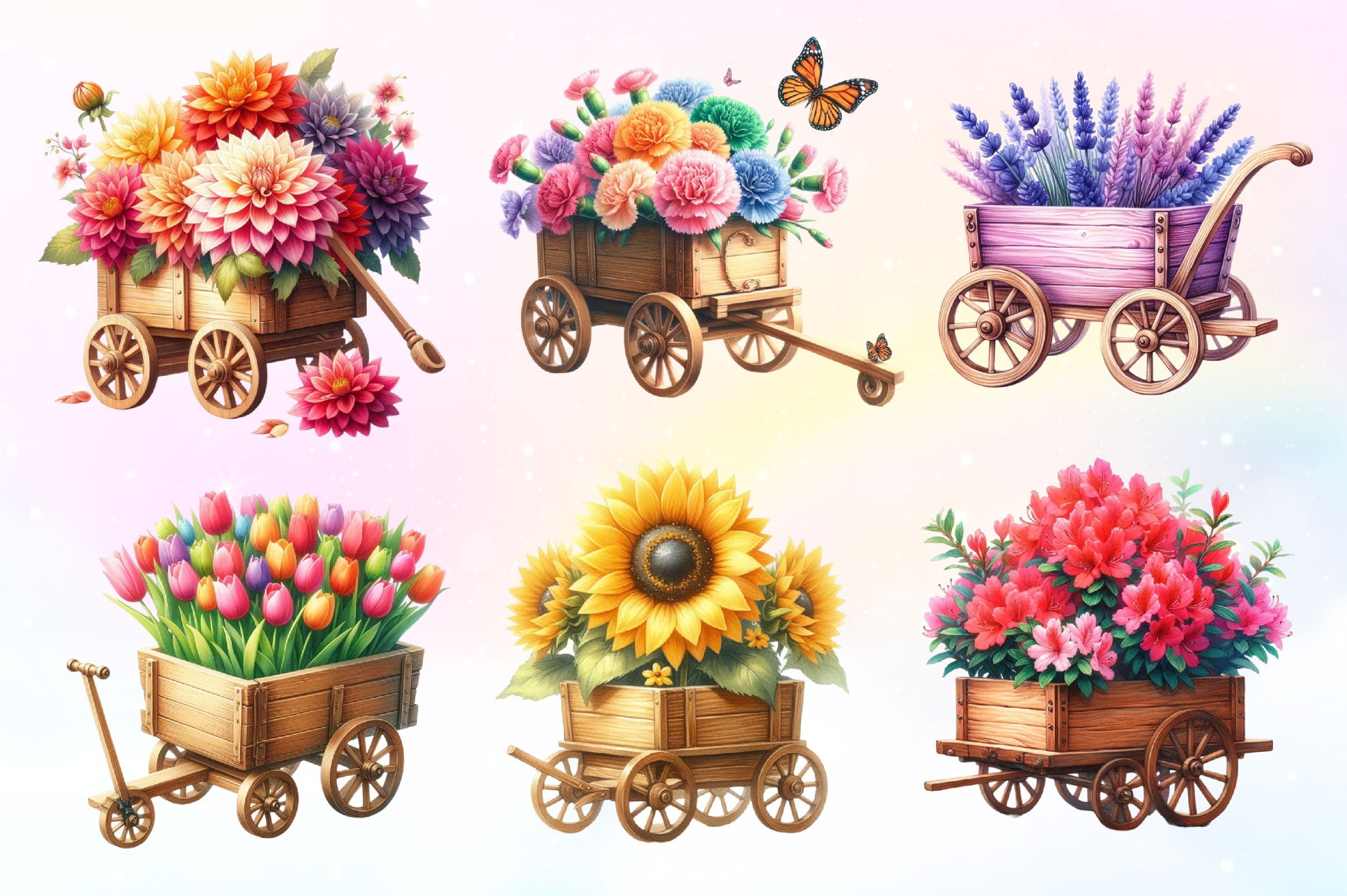 Floral Wooden Wagon Clipart Bundle 2 - CraftNest - Digital Crafting and Art