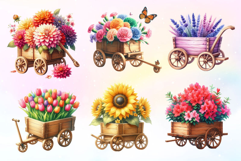 Floral Wooden Wagon Clipart Bundle 2 - CraftNest - Digital Crafting and Art