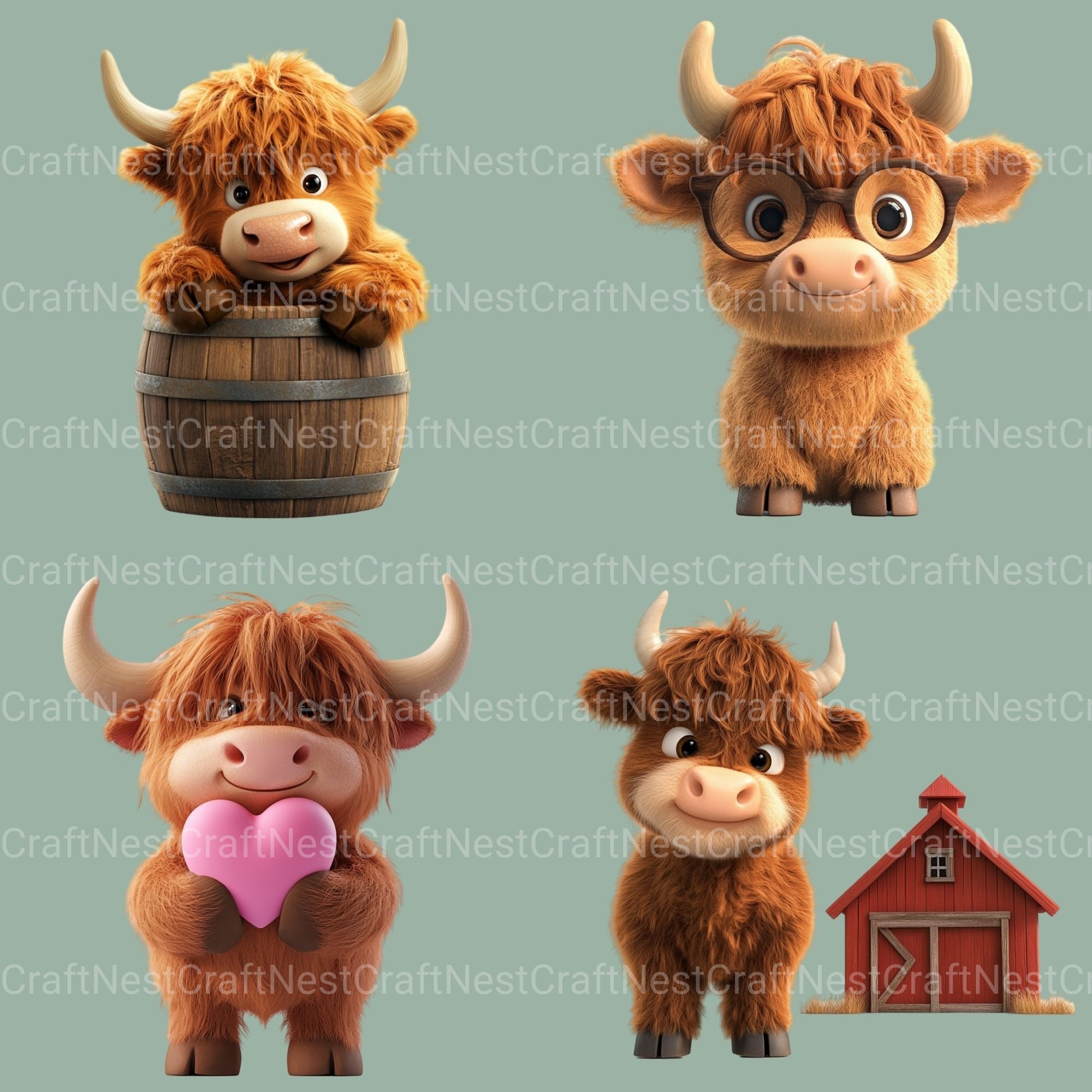 Highland Cows 3D Clipart Bundle - CraftNest - Digital Crafting and Art
