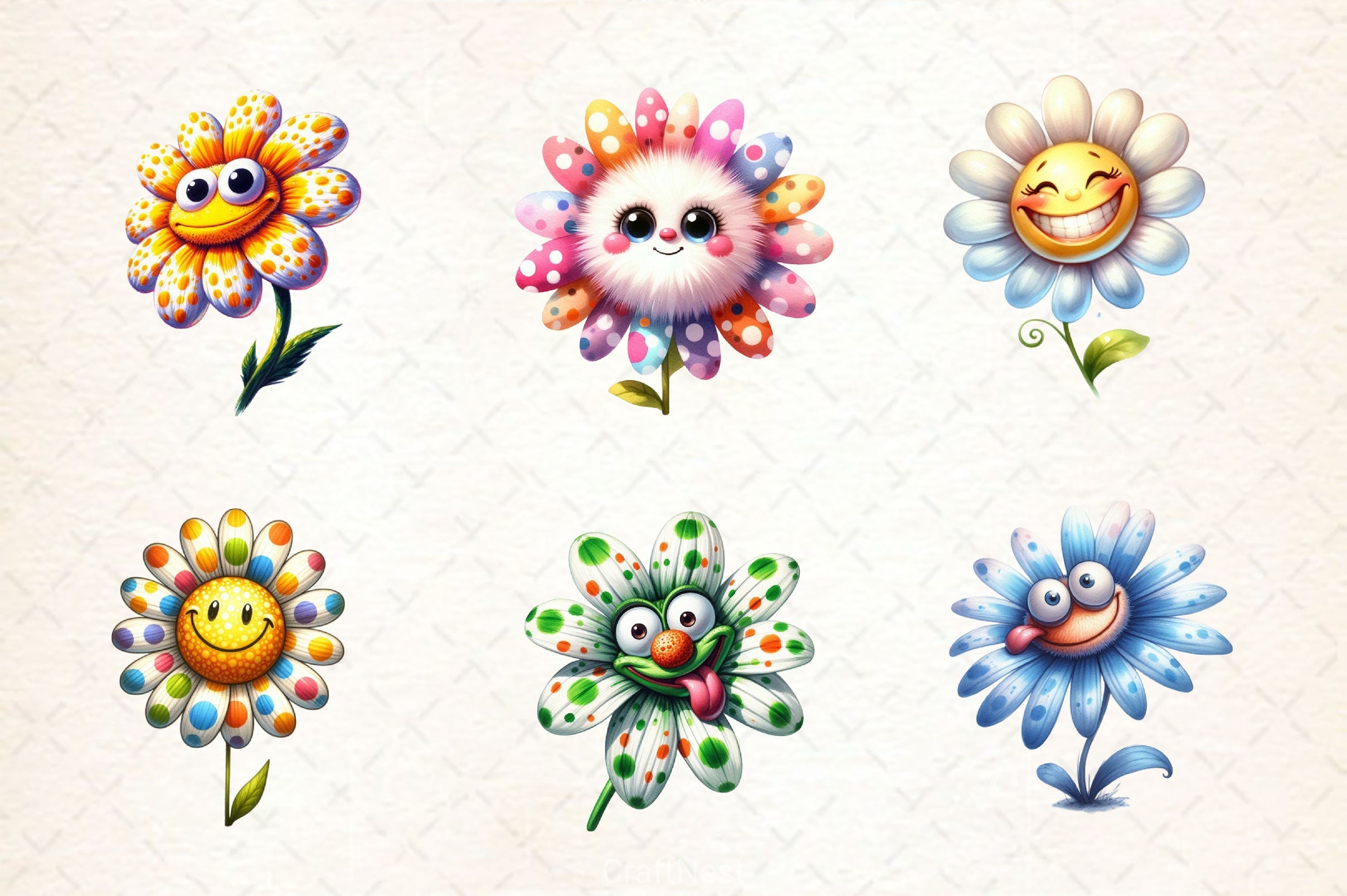Funny Cute Flowers Clipart Bundle - CraftNest - Digital Crafting and Art