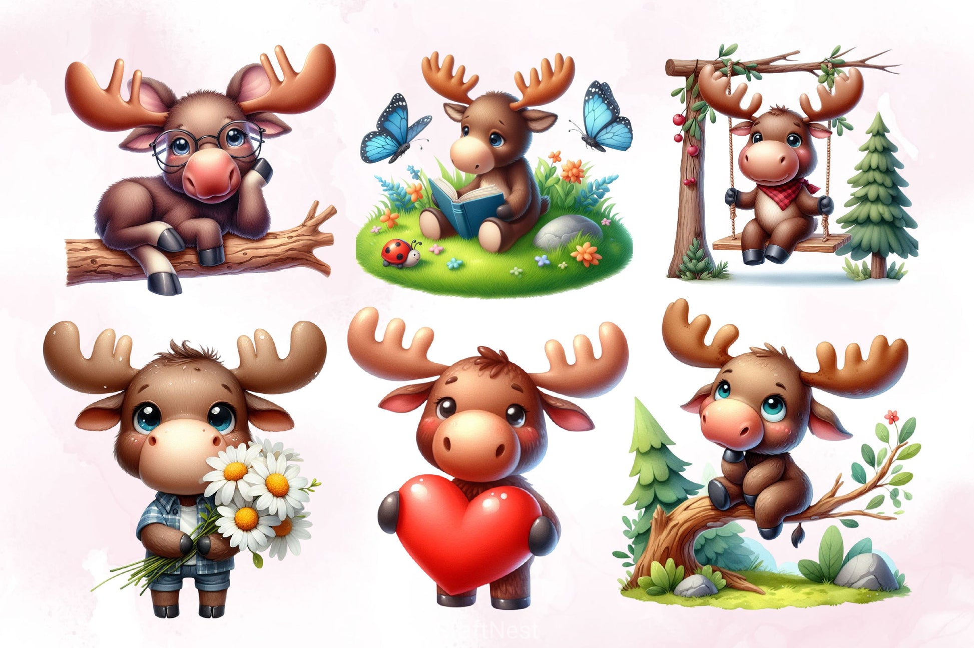 Cute Baby Moose Clipart Bundle - CraftNest - Digital Crafting and Art